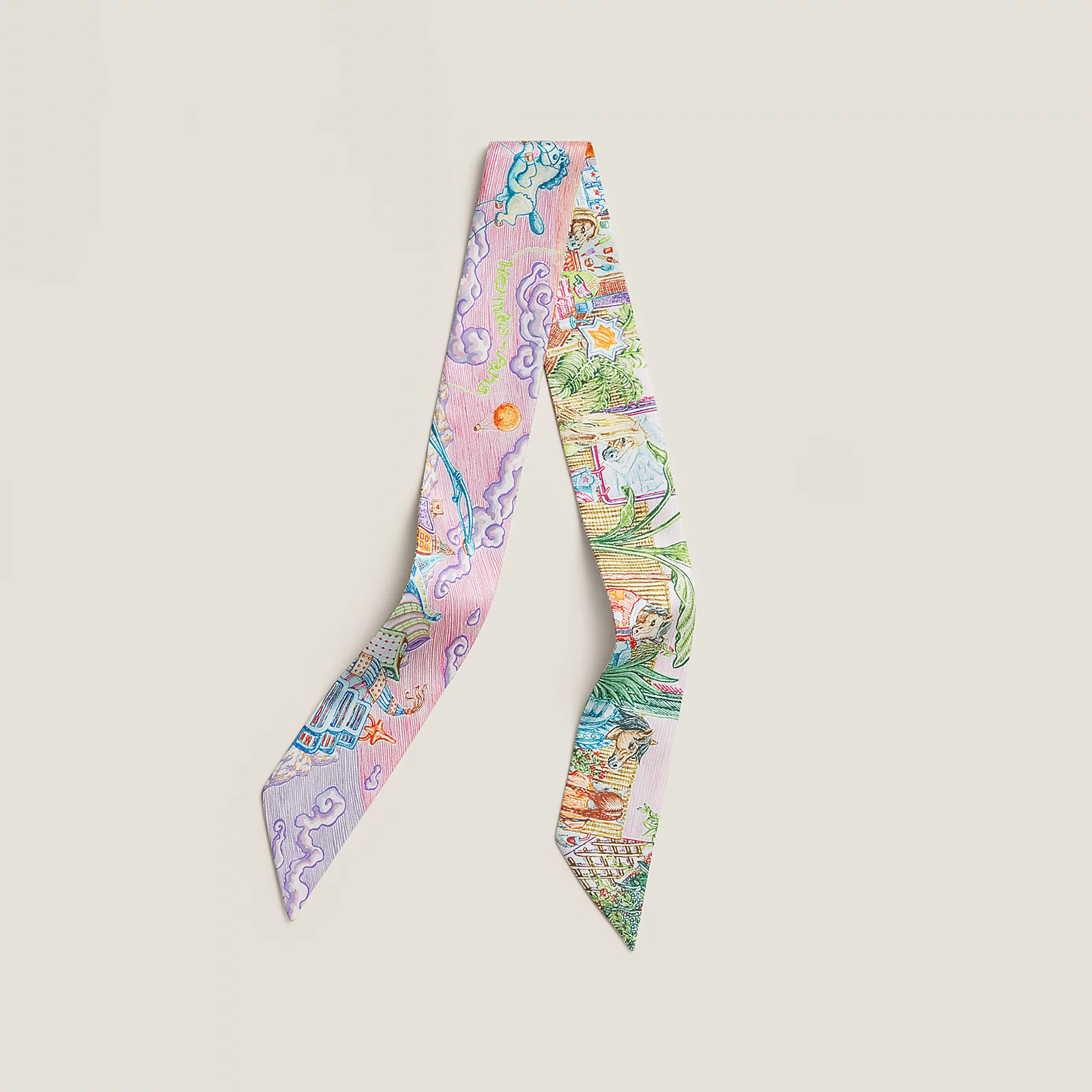 Hermès 全新🆕 100%絲 City of Light 圖案 Twilly