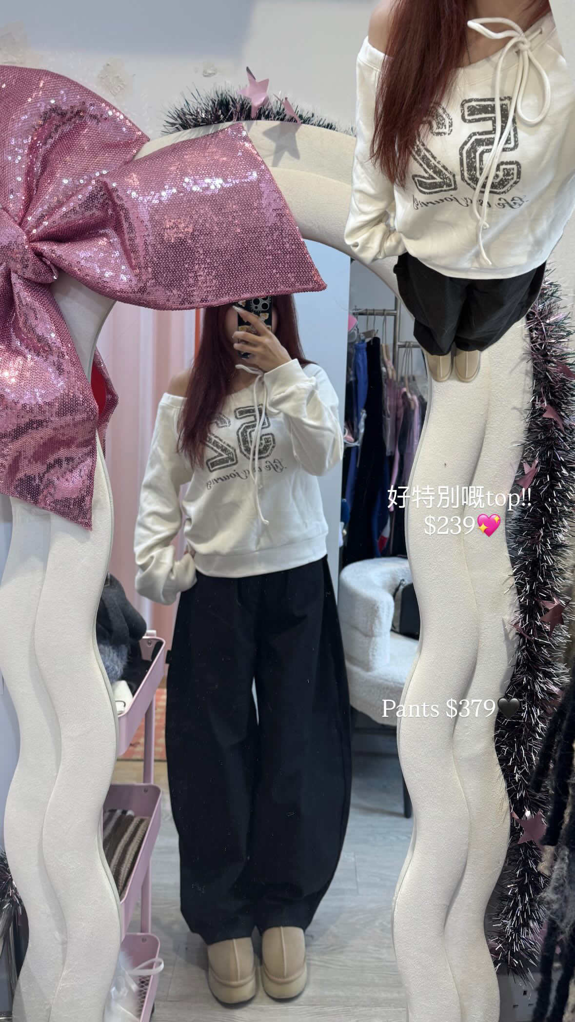 已售罄❌超靚！韓國52蝴蝶結一字膊Hoodie 