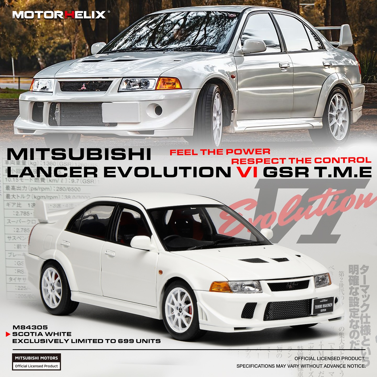 *READY STOCK MOTORHELIX 1/18 Mitsubishi Lancer Evolution VI Diecast Model *Scotia White 