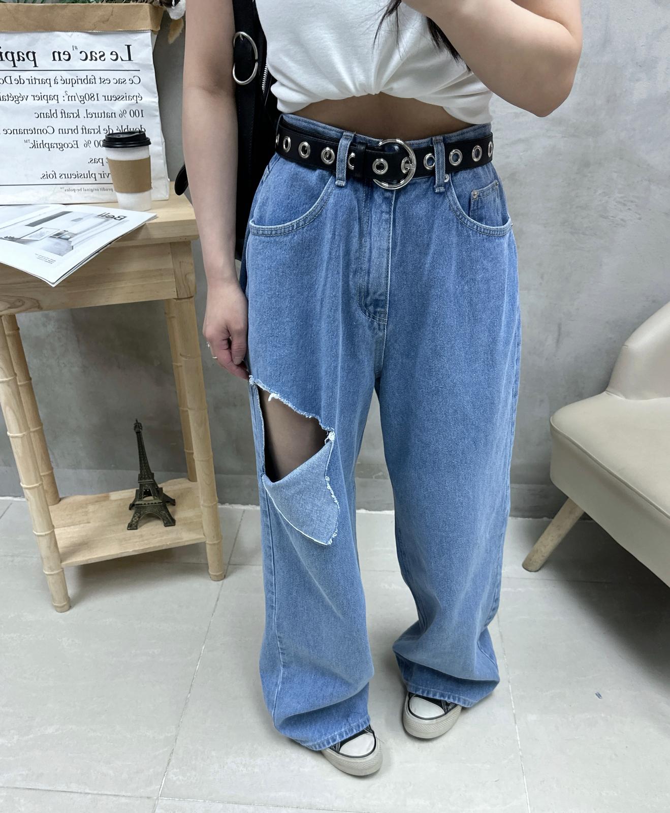 J23剪爛闊腳牛仔褲