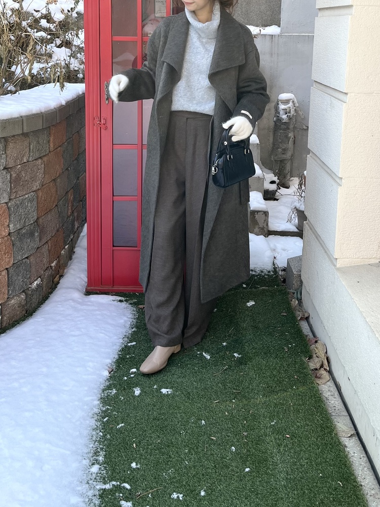 [70% Wool] Parisian Belted Wool Coat (Dark Grey)