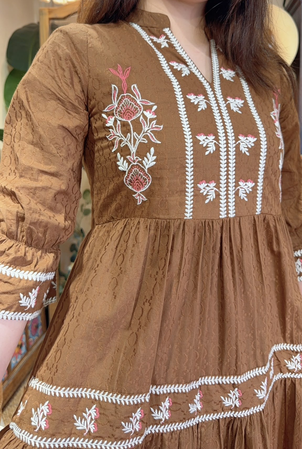 2875 Chocolate Doll With white Emb Sleeve short OP