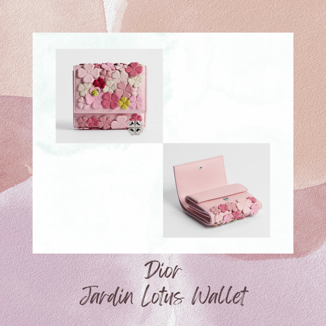限定 Dior Jardin Lotus Wallet Clover Allover Embroidery Lambskin with Clover Charm (S2416PUWS_M19I)
