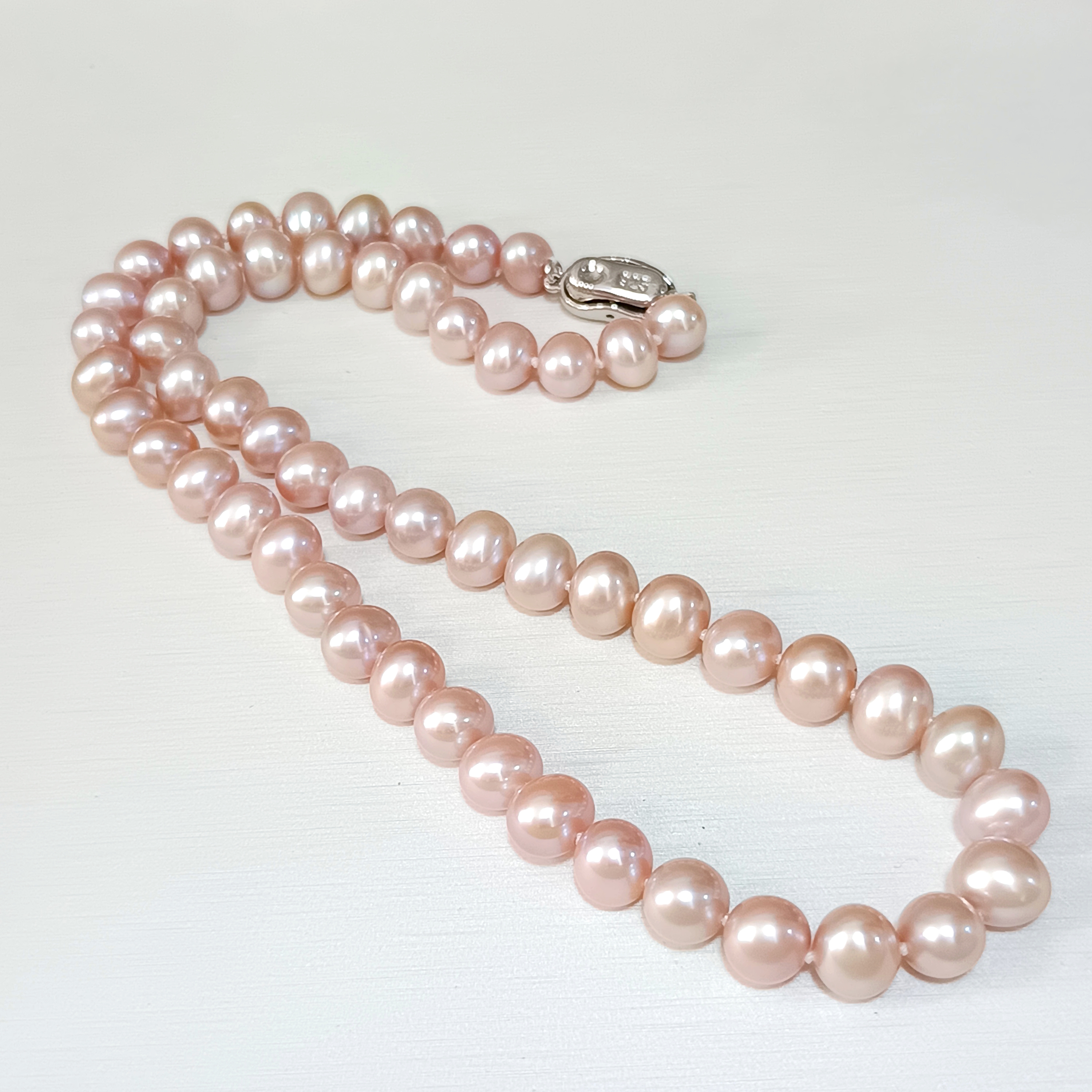 特價品‼️精品淡水無核近圓粉紫色珍珠925銀扣項鍊