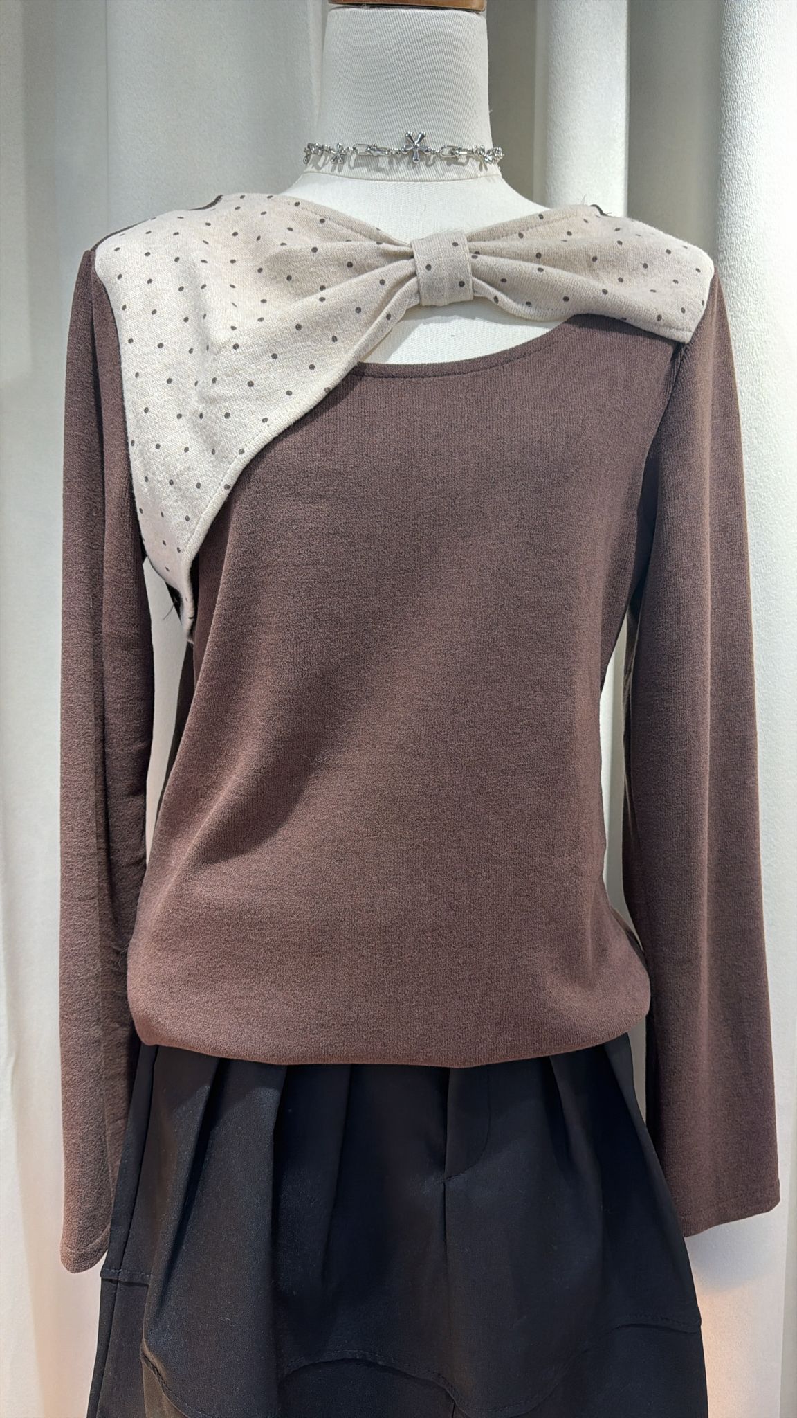 優雅圓點蝴蝶結長袖上衣