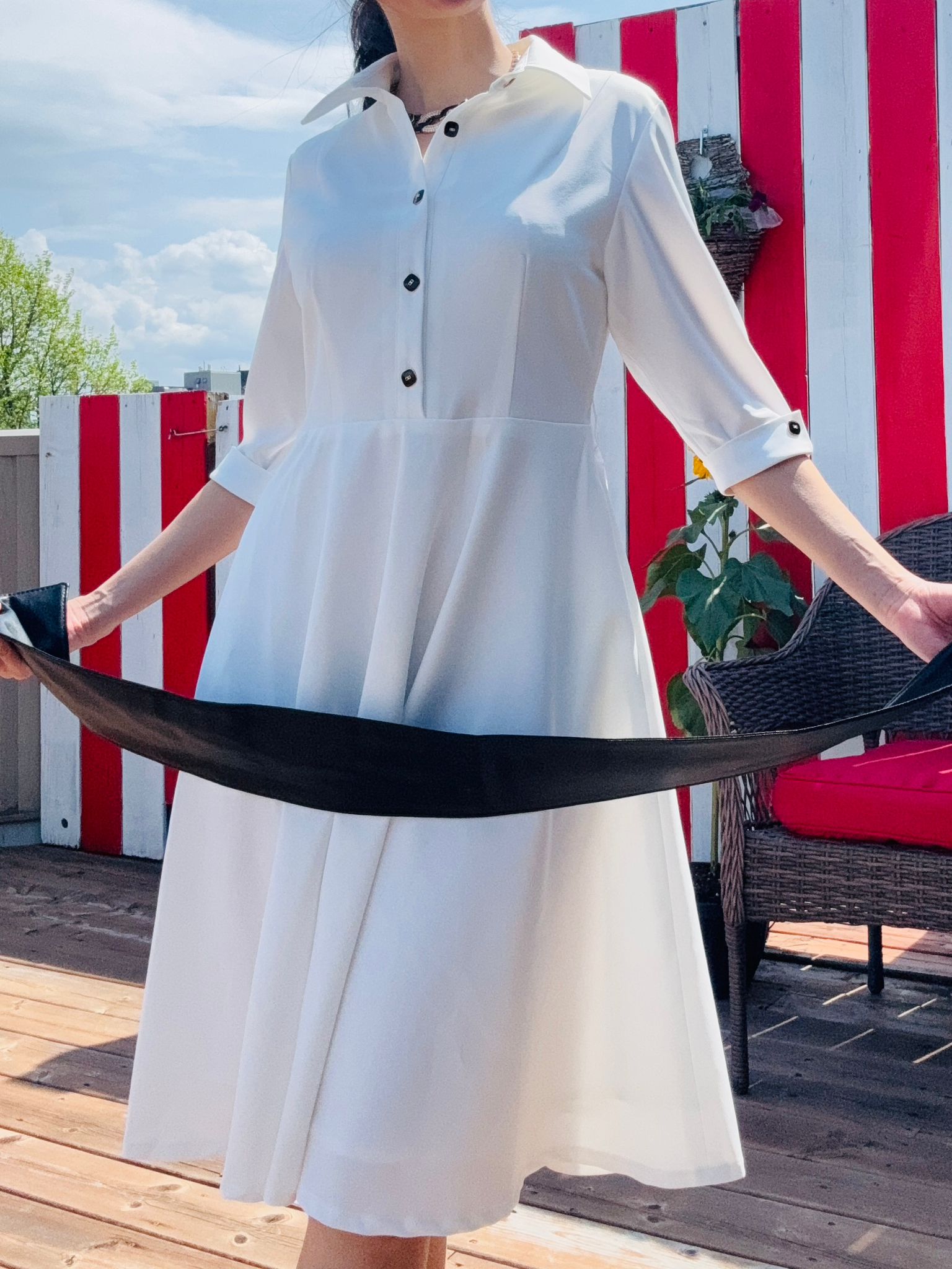 (Custom-Made) Ivory Heirloom Shirtdress with Vintage Buttons and Belt (FM237)