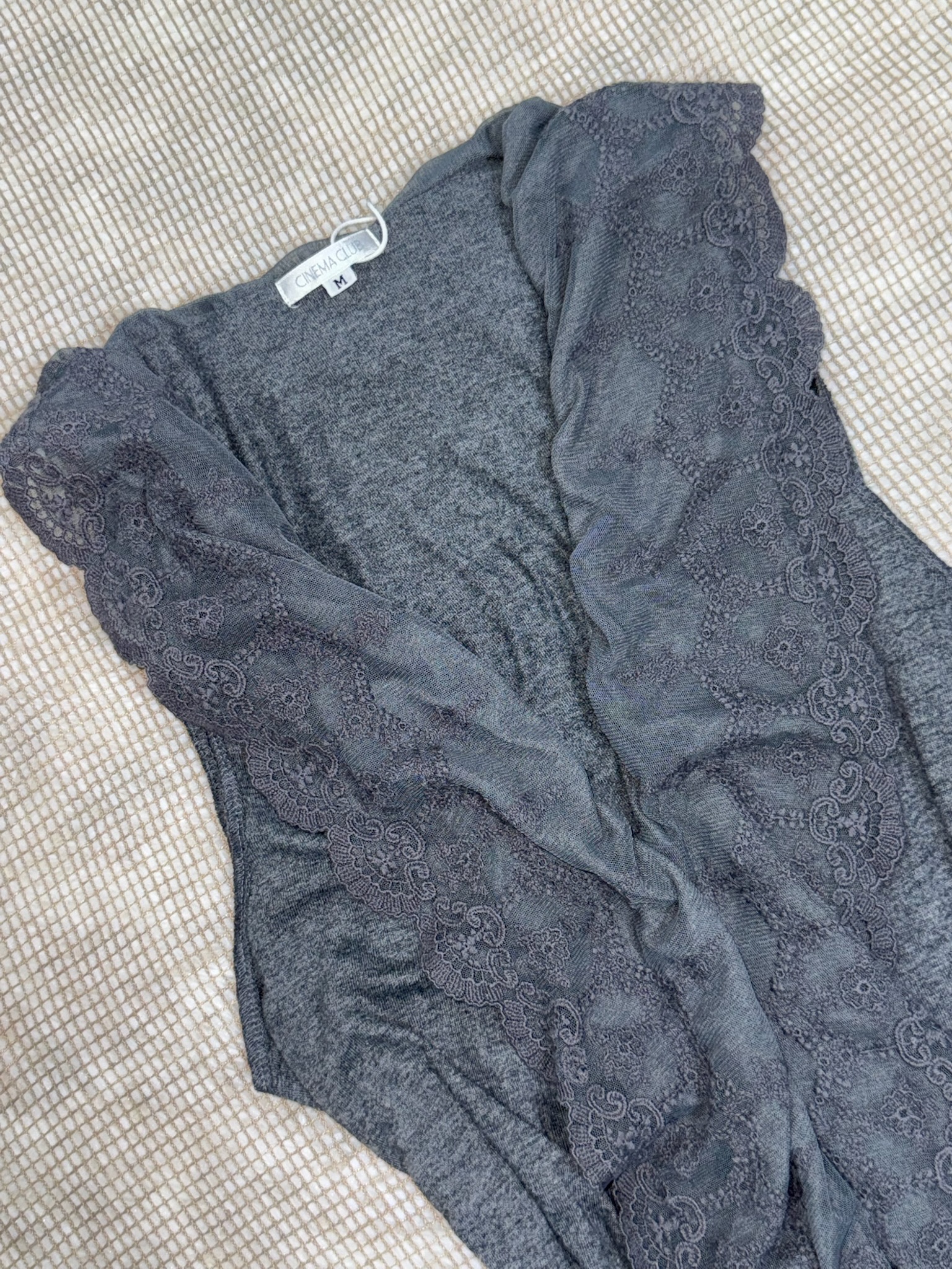 Charcoal Grey Lace Open Front Sleeveless Cardigan
