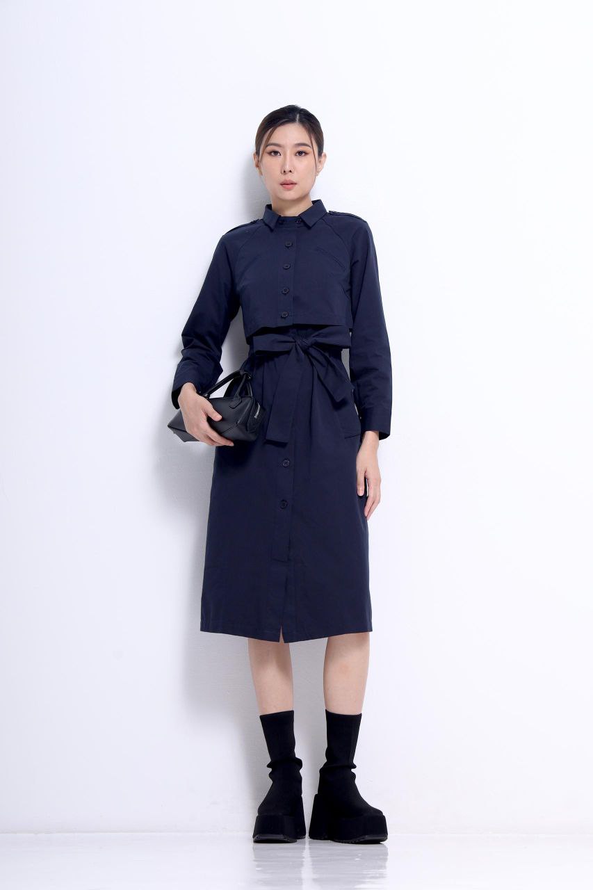 长袖假两件连身裙 2106