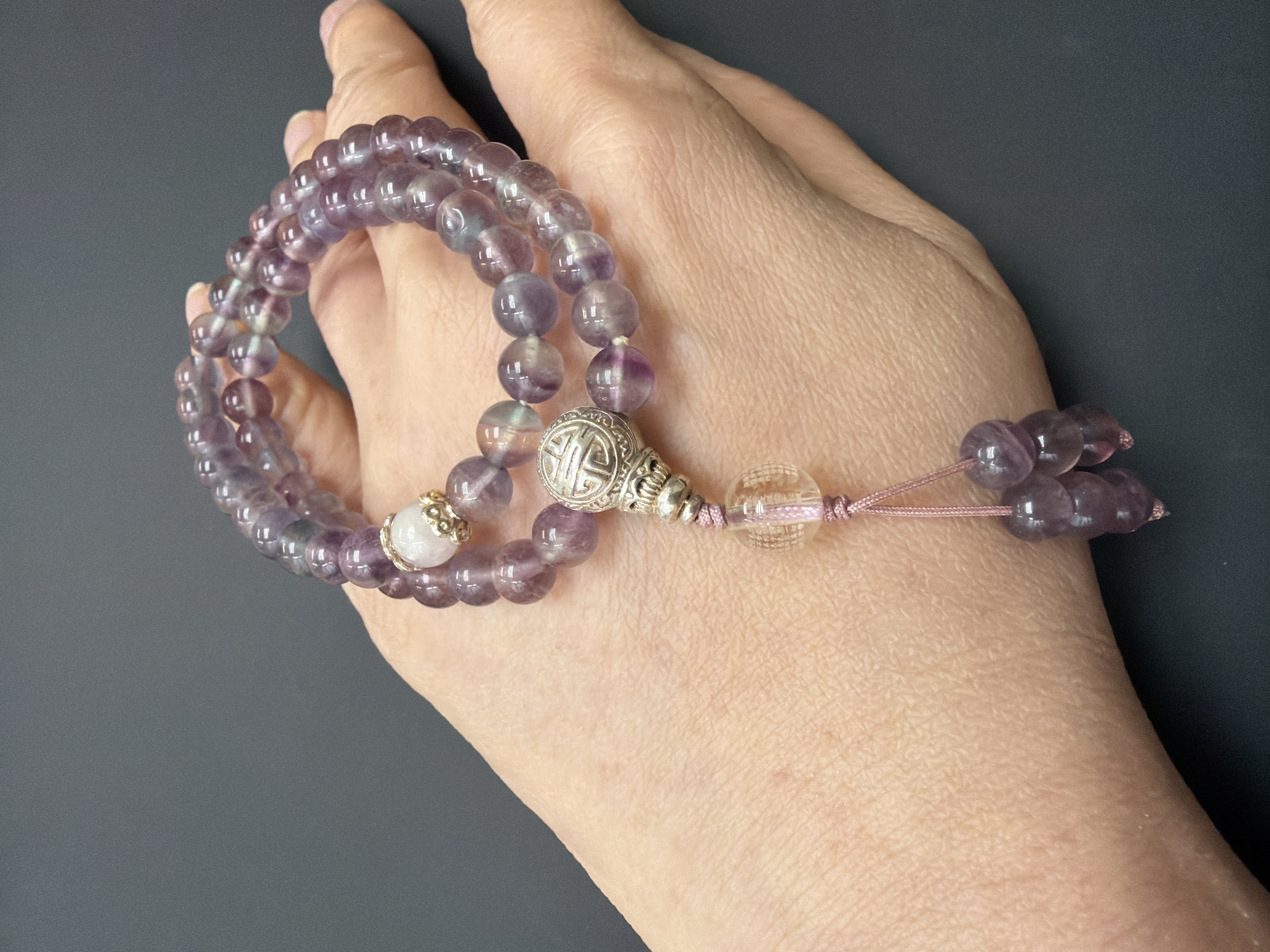 6mm 54粒瑩石念珠 配：心經雕刻珠