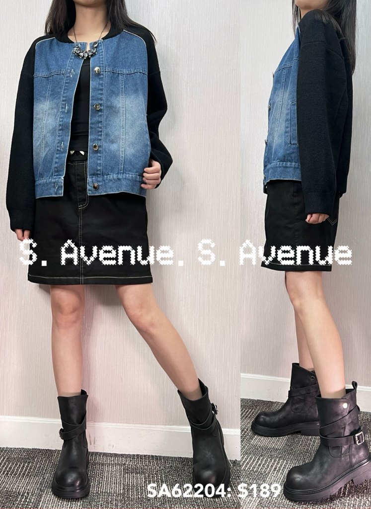 SA62204: 長袖韓國絨拼牛仔前一排鈕褸