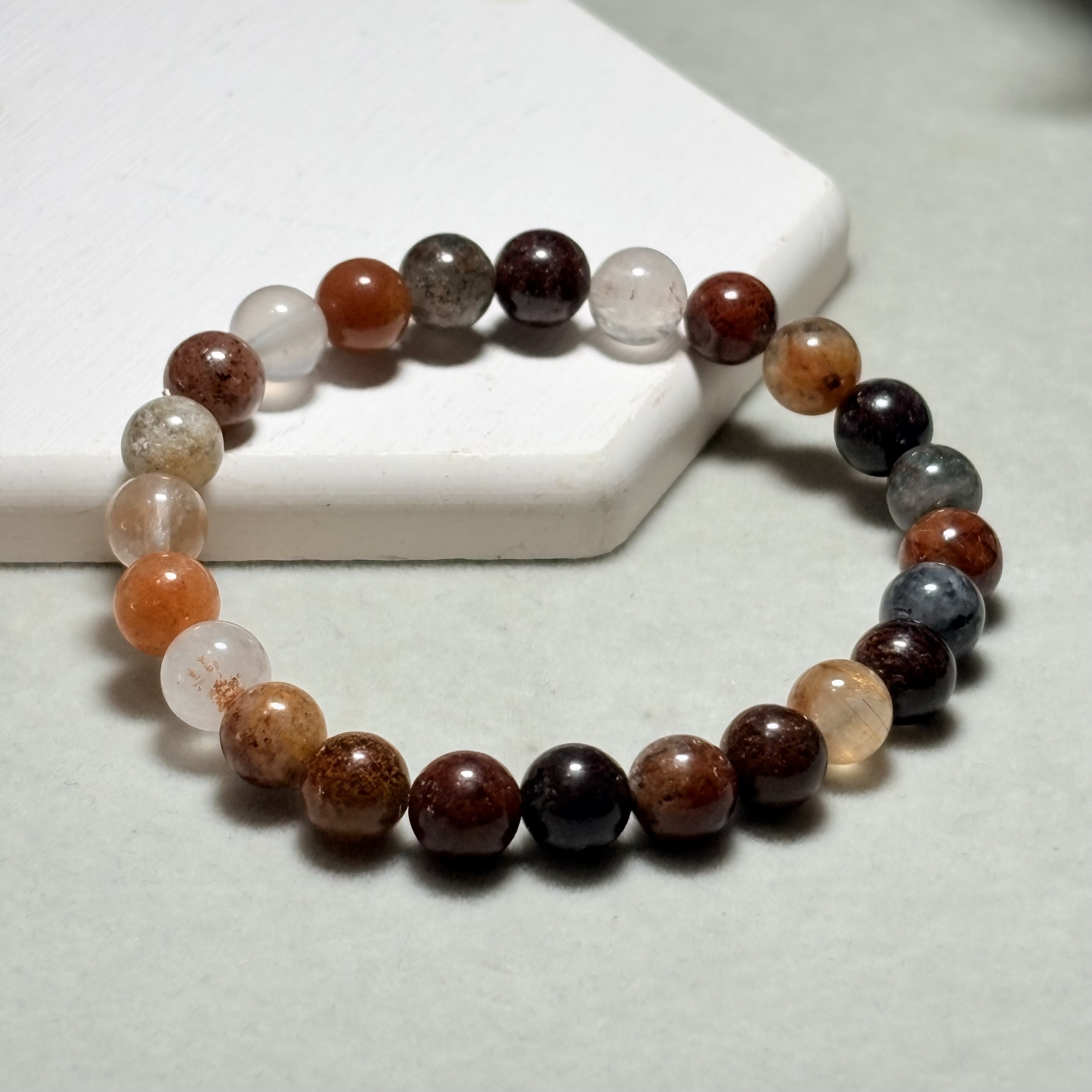 四季幽靈（彩幽靈）水晶手串 Flower Phantom Quartz  No.4585丨7.5mm珠15.5cm手圍