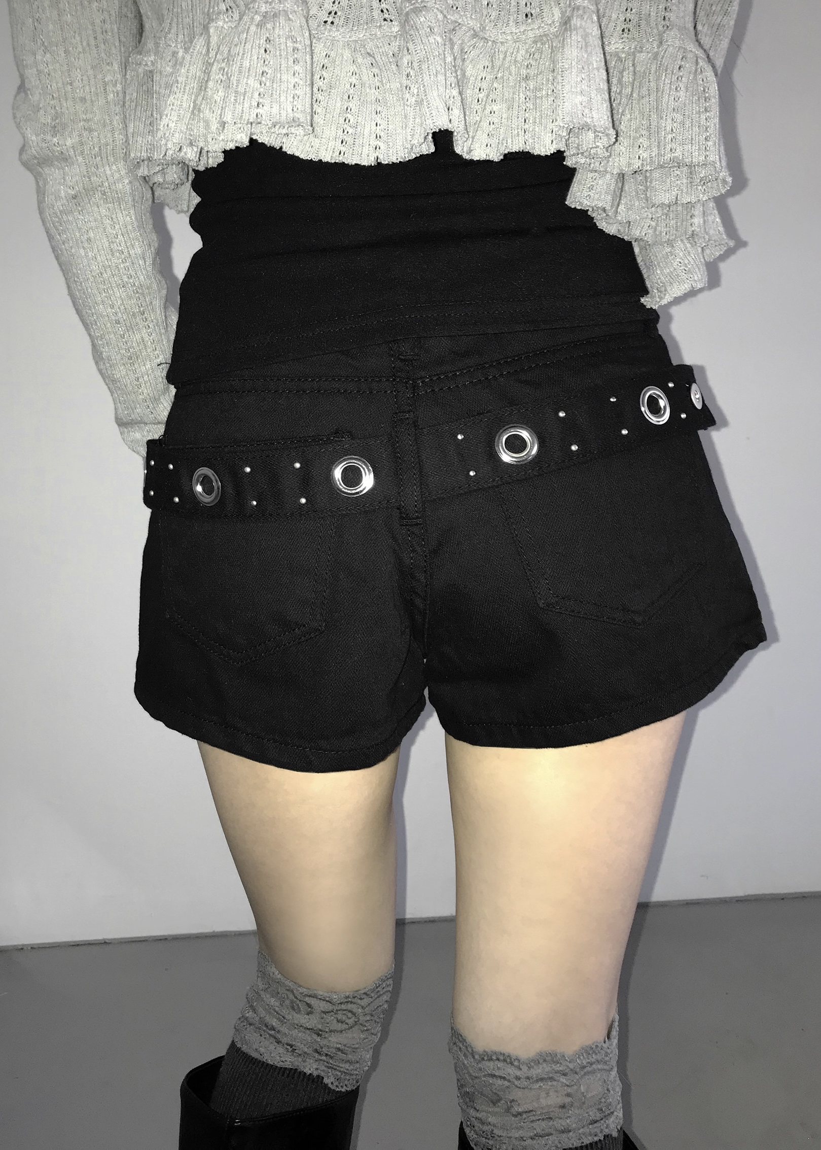 Grommet Belt Mini Shorts