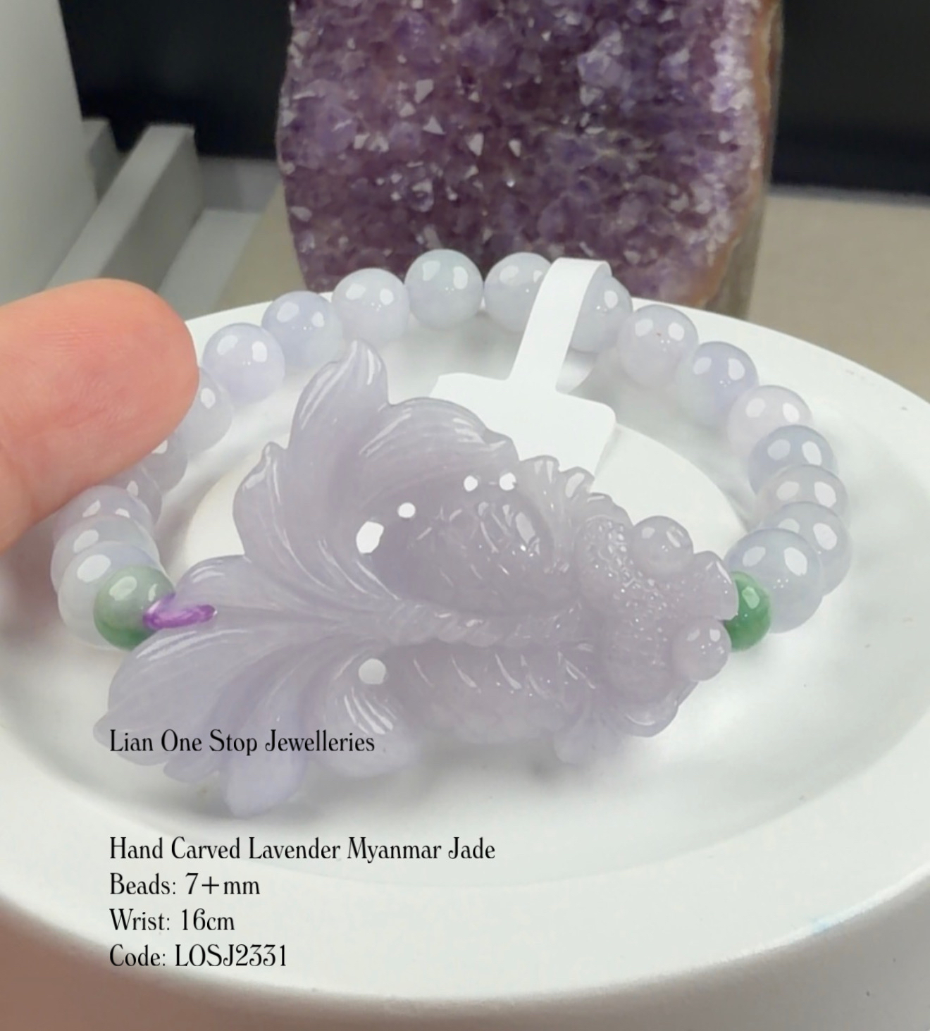 Code: LOSJ2331 Hand Carved Lavender Myanmar Jade