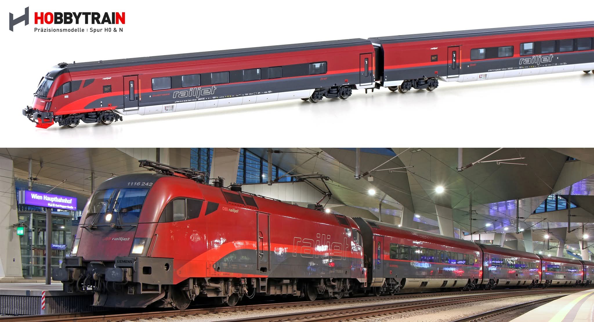ÖBB Railjet 奧地利聯邦鐵路噴射機客運列車 Lemke Hobbytrain N 1:160 4pcs/set