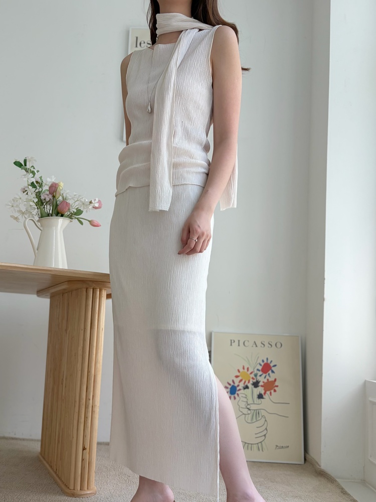 Summer Pleated Scarf Set (Ivory)