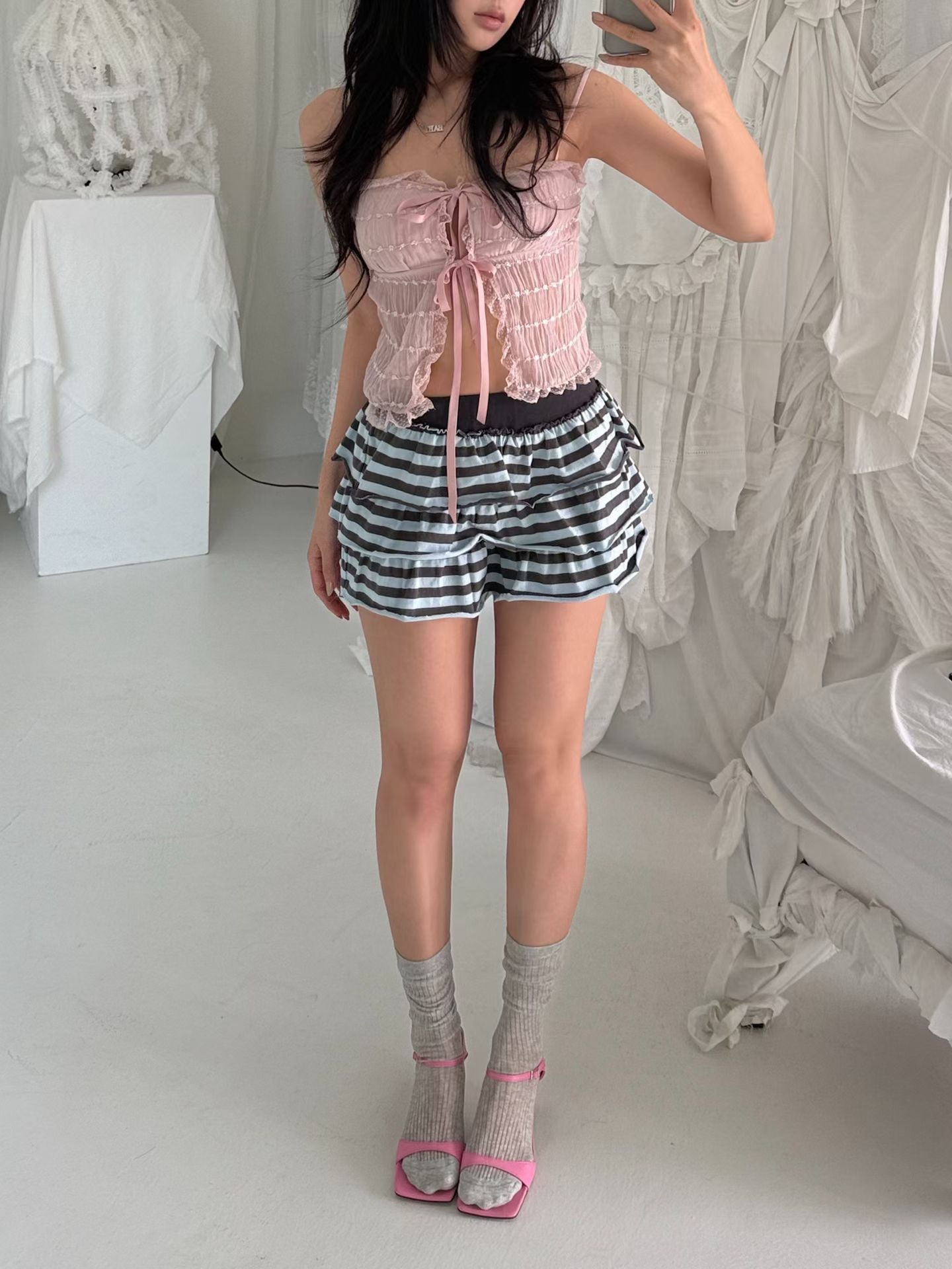 三色薄紗層次上衣