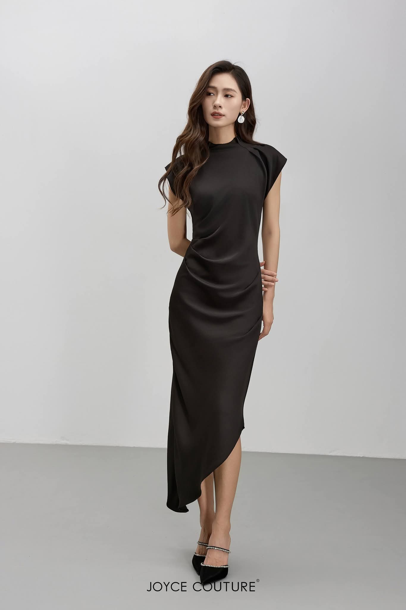 法式袖中长连衣裙 D0332