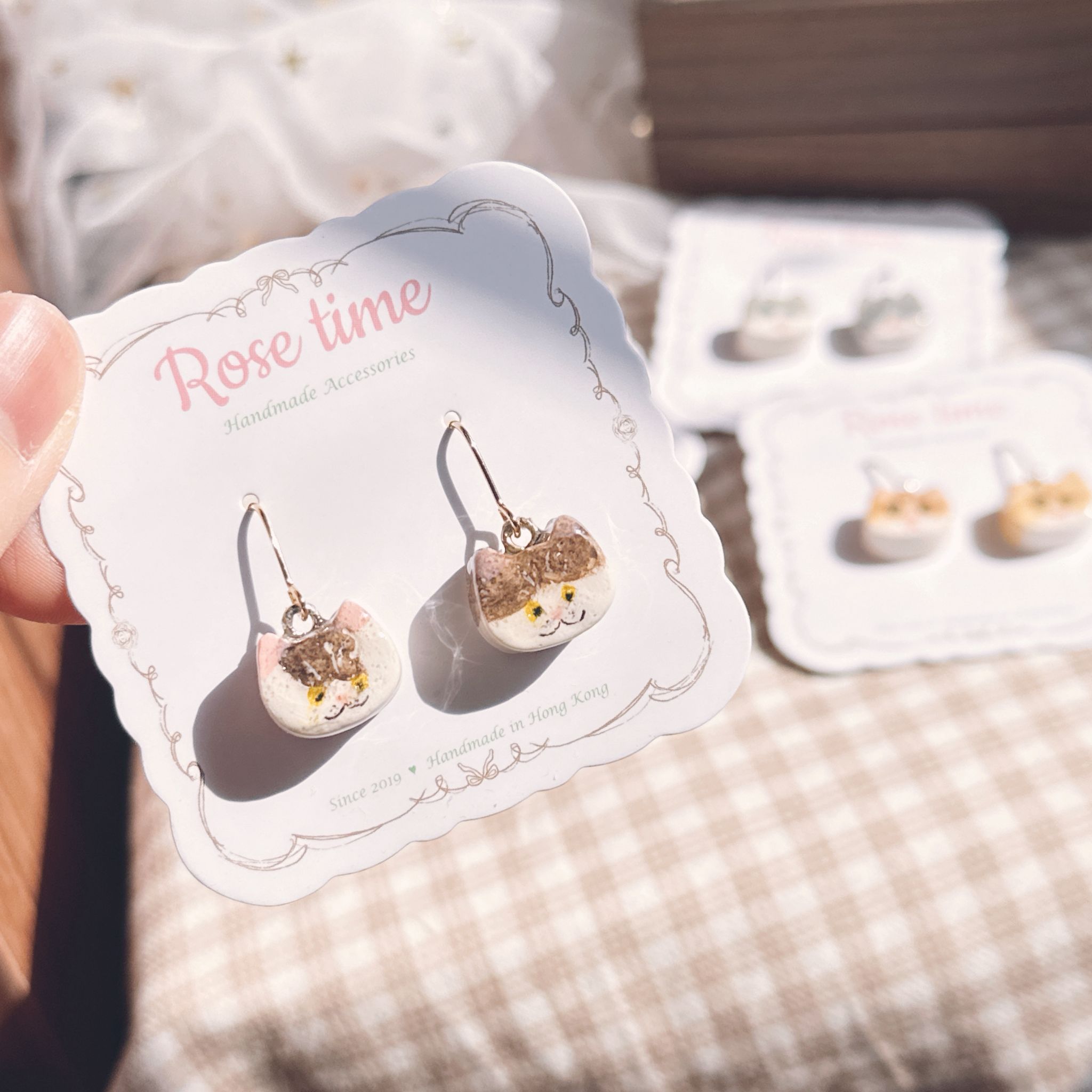 手繪簡單似顏繪 貓貓饅頭耳環