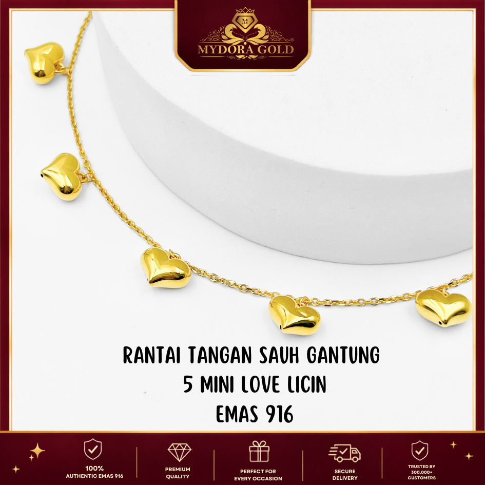 MYDORA Rantai Tangan Sauh Gantung 5 Mini Love Licin l EMAS 916/22K