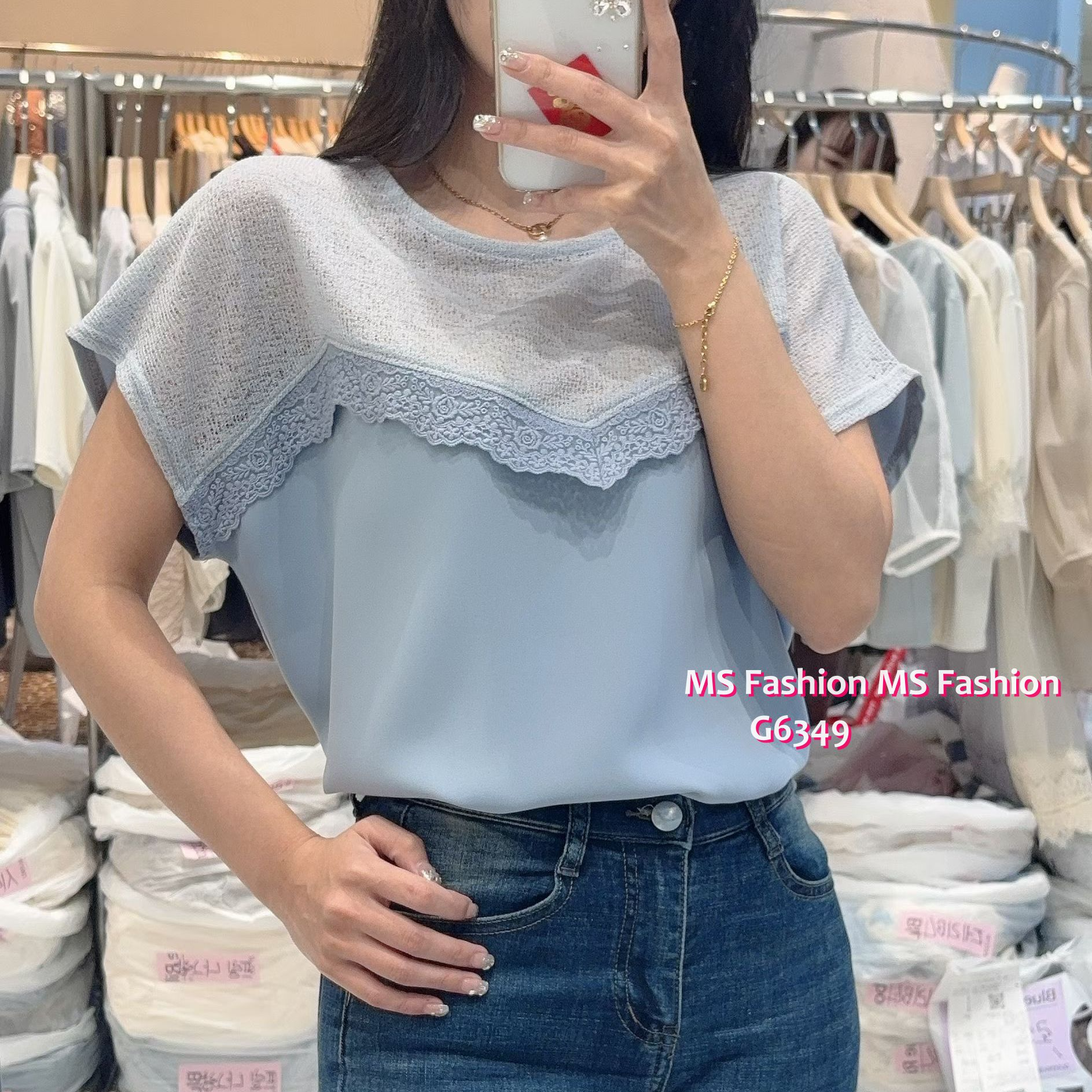 G6349 靚料拼lace top
