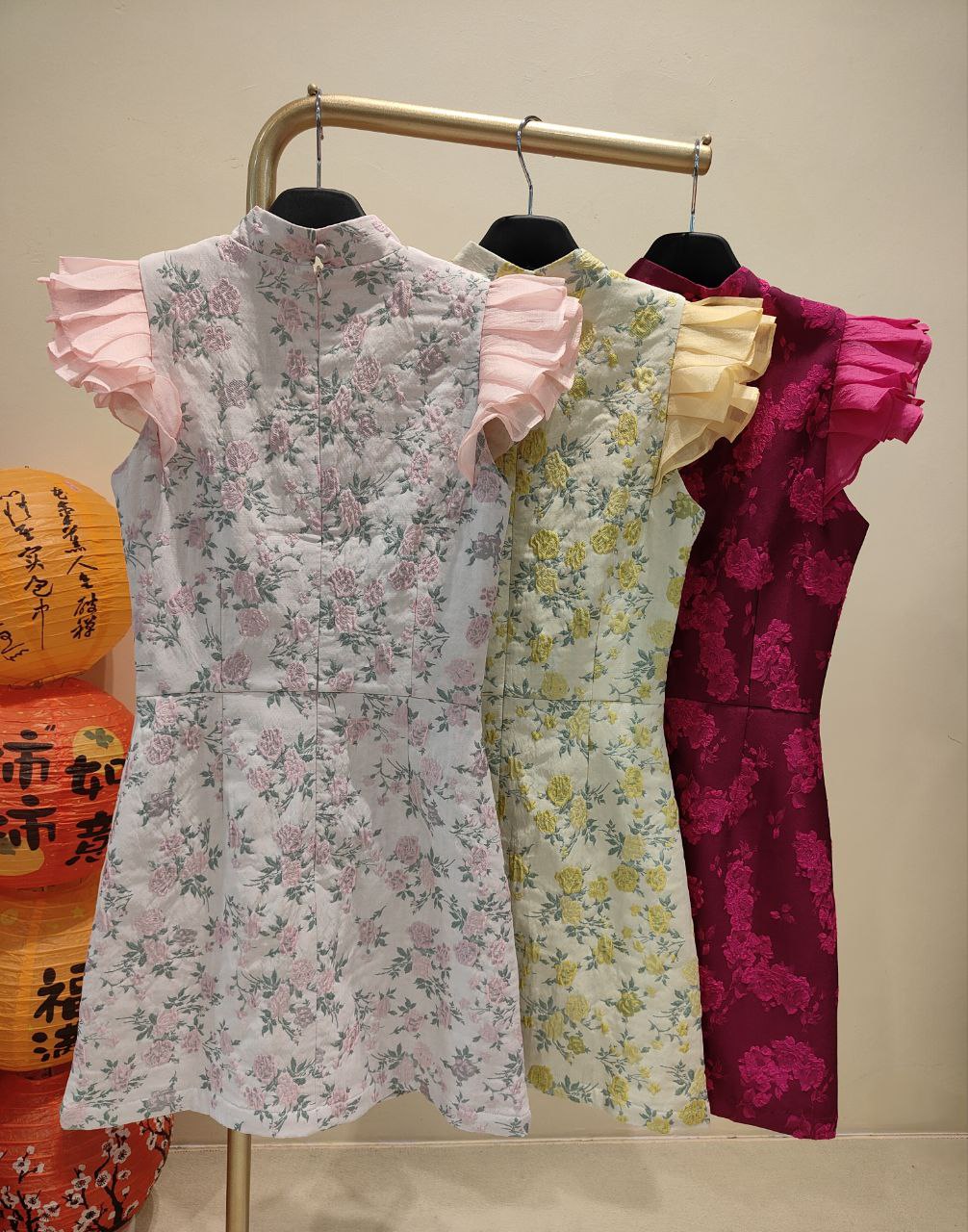 荷叶袖旗袍连身裙 2125