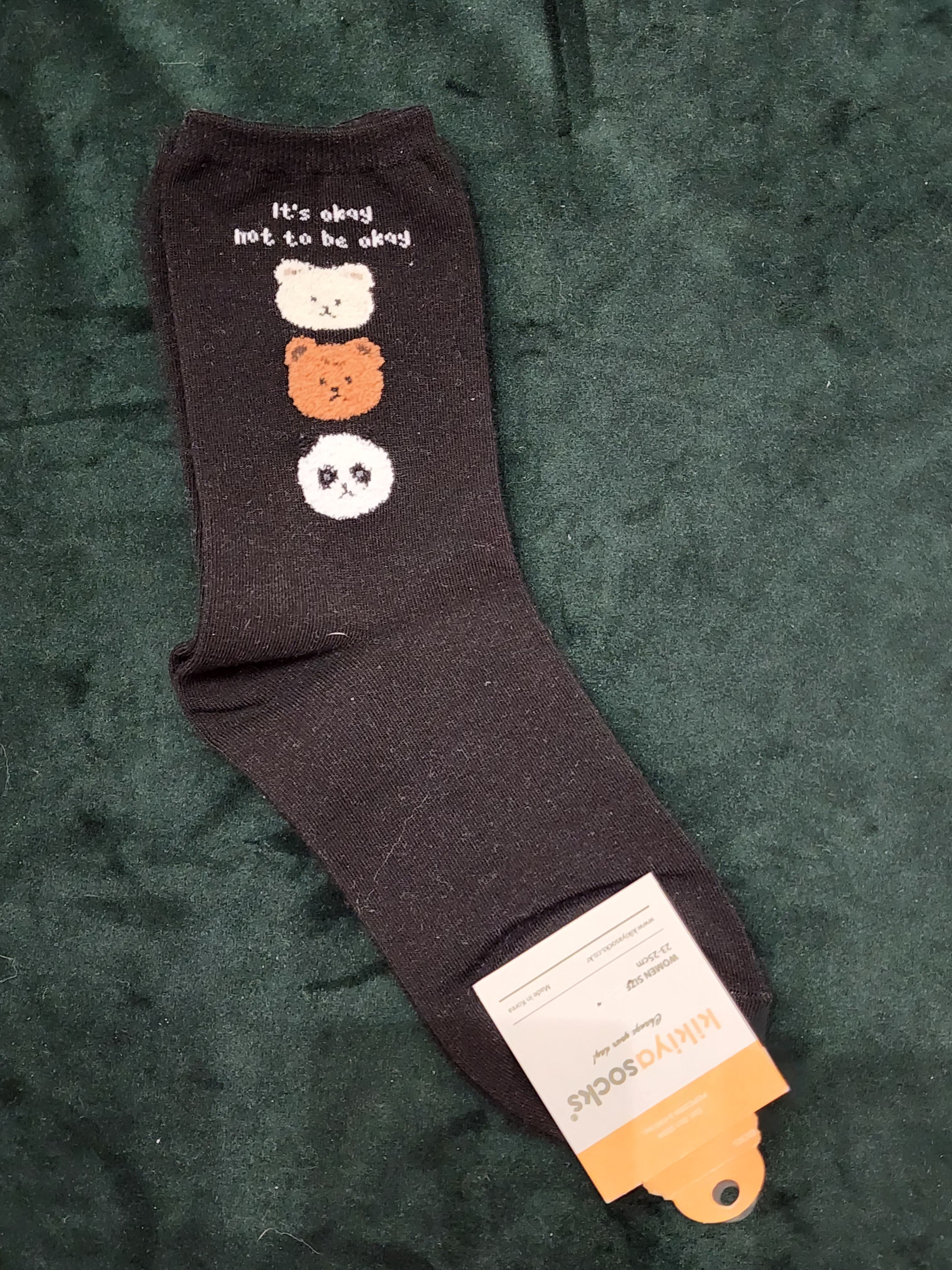 Korean 3D Trio Bear Head Calf Women's High Crew Socks