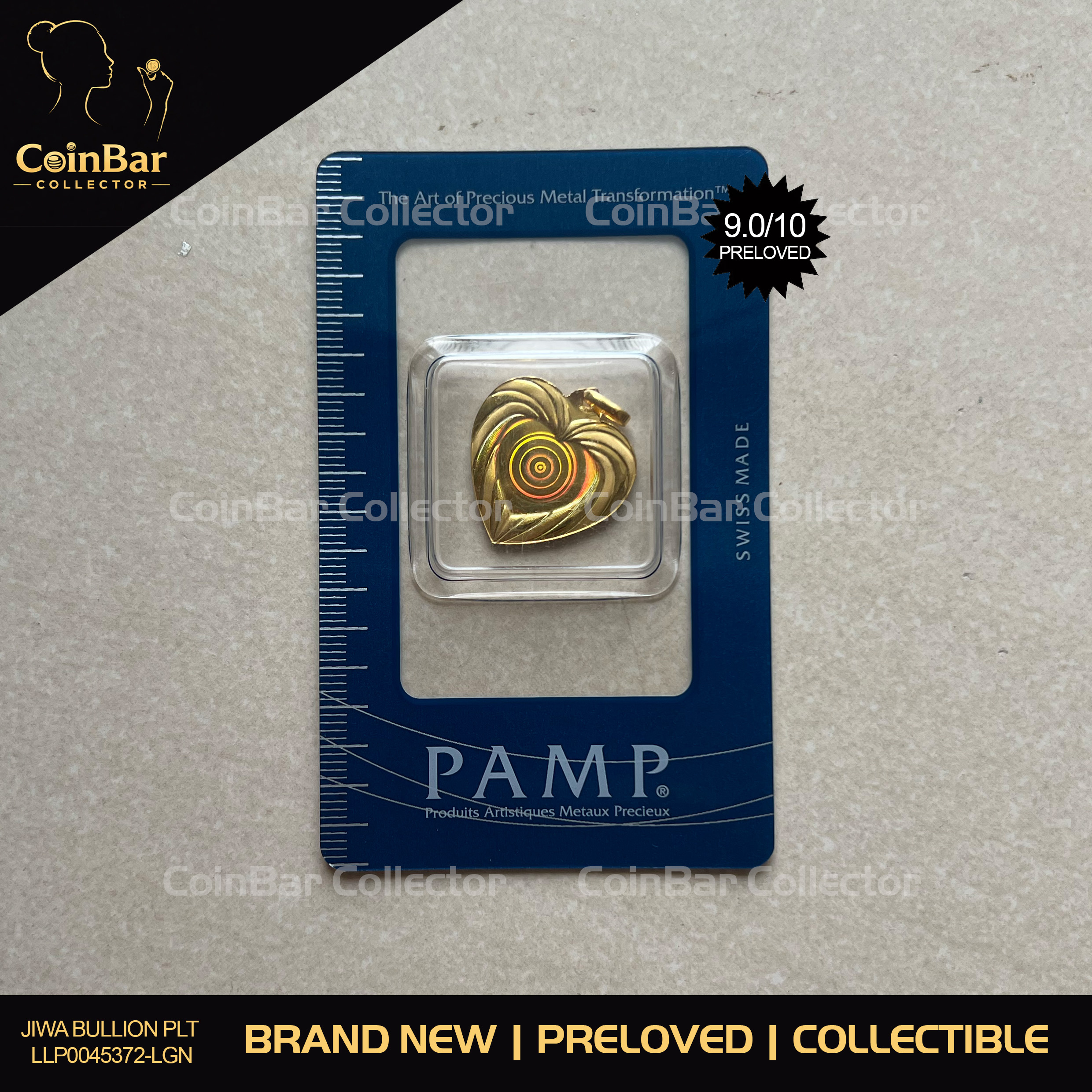 (Nice SN:168) PAMP RARE Hologram Love 2.5g (2.7g)🇨🇭Swiss Gold Bar Emas 999.9 Pendant 镭射爱心吊坠
