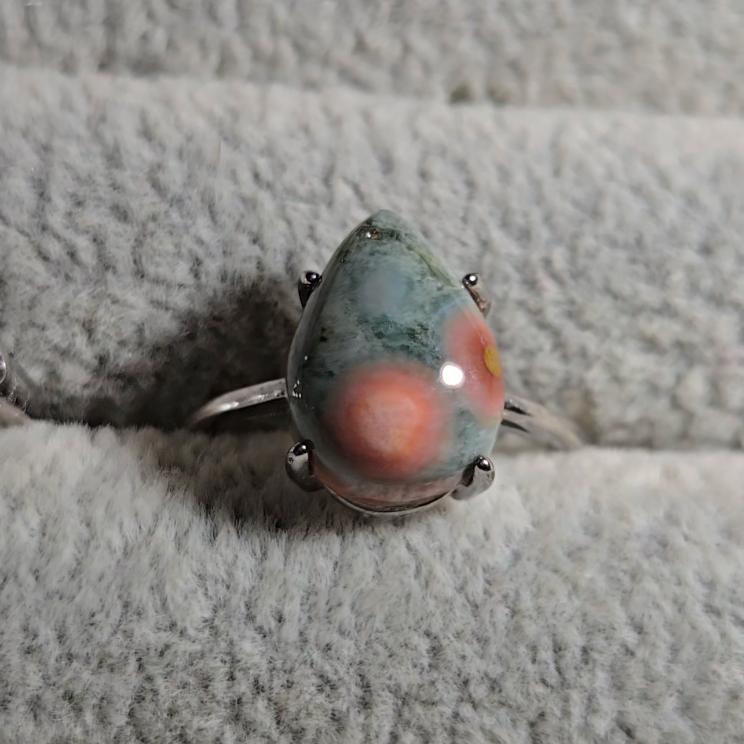 Old stock ocean jasper ring with pink orbs (B) - JW34