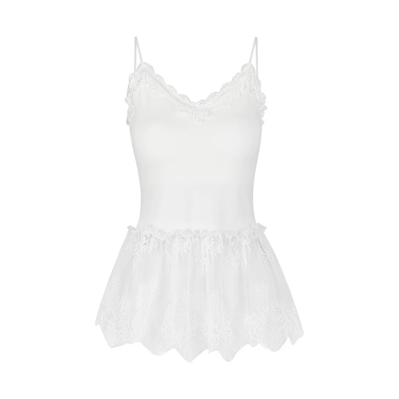 V领蕾丝拼接吊带背心｜CN011762801