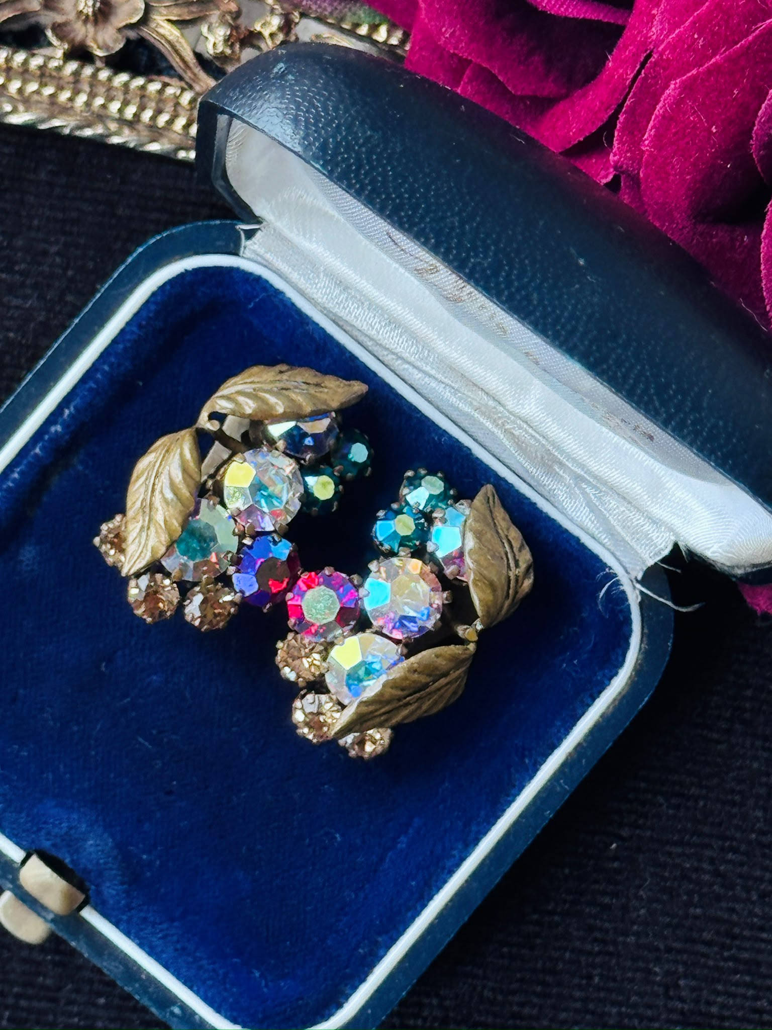 C.a. 1950s European Colourful Aurora Borealis Leafy Clip Earrings(MT2589-33)