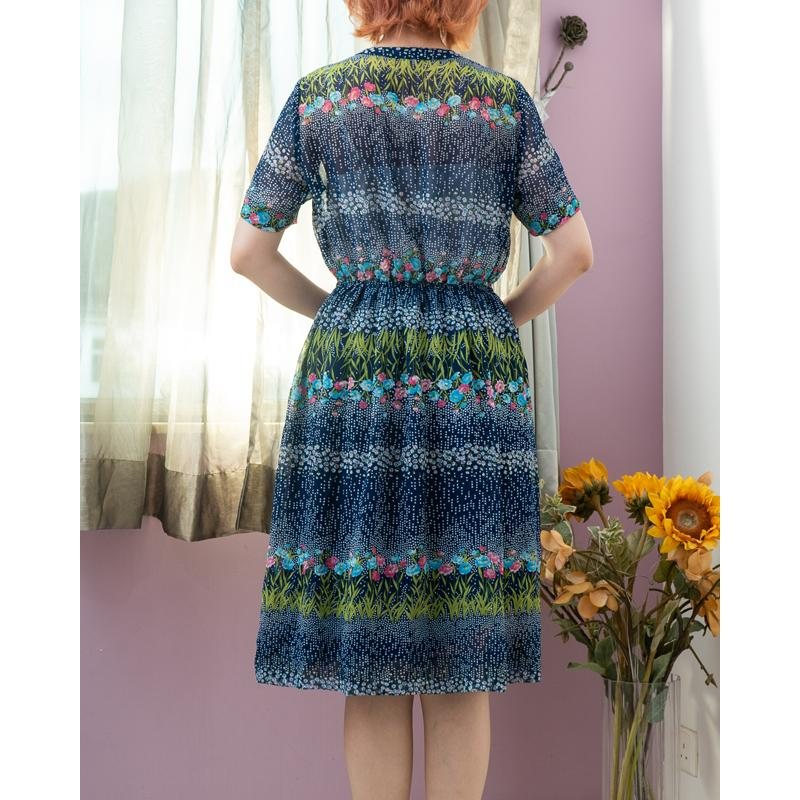 Vintage Japanese Spring Flower Field Pattern Chiffon Summer Dress (MT1840-5)
