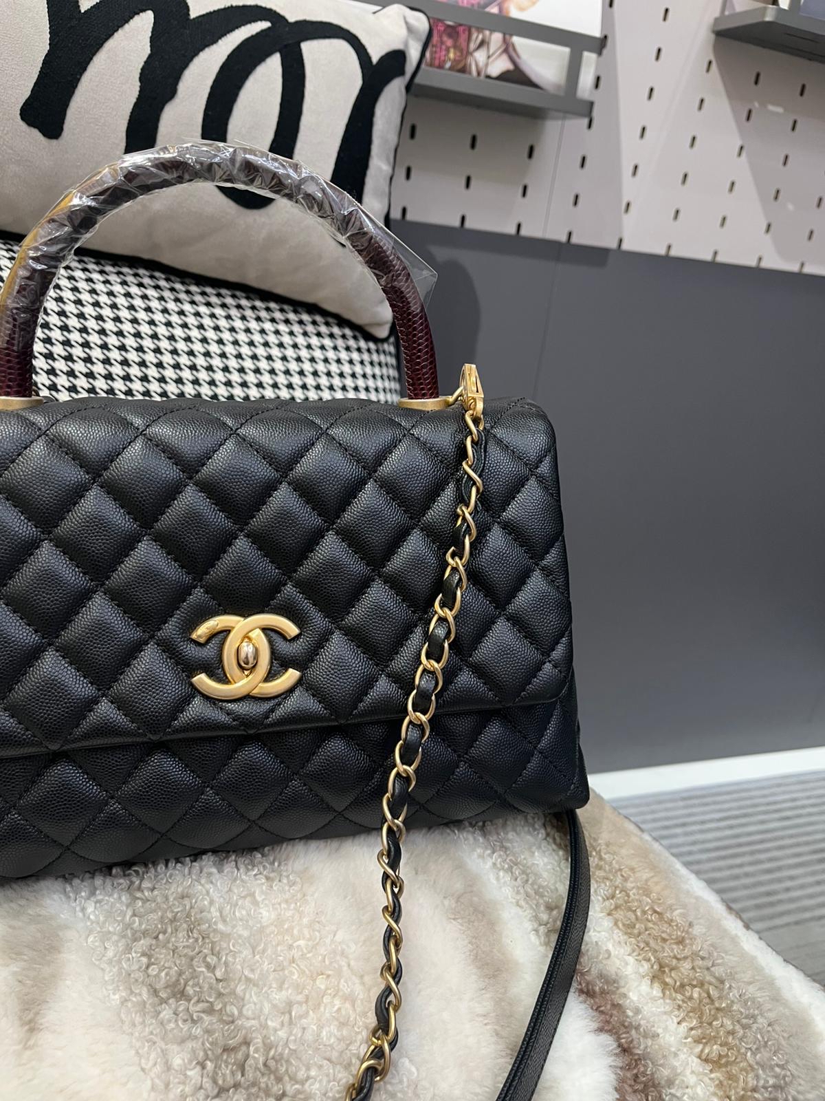Chanel Coco Handle Medium 黑色荔枝牛皮金扣 100%Authentic, 98%New ✅29Card✅Dust bag✅Box
