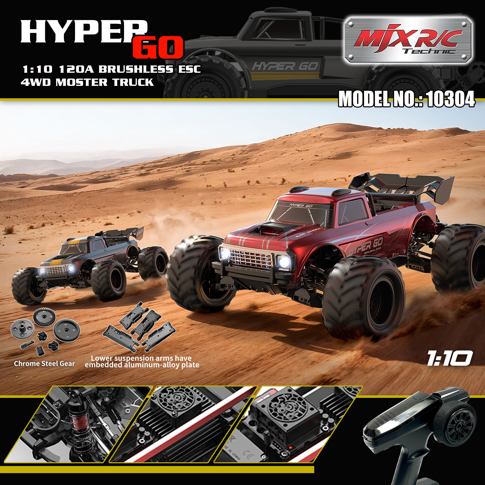 全新 美嘉欣 MJX R/C 1:10 10210 小怪獸 無刷大腳車 | 防翻尾輪 | 金屬齒輪 | 油壓避震 | 可用3S-4S電 | 最高速約80KM/H | 黑色