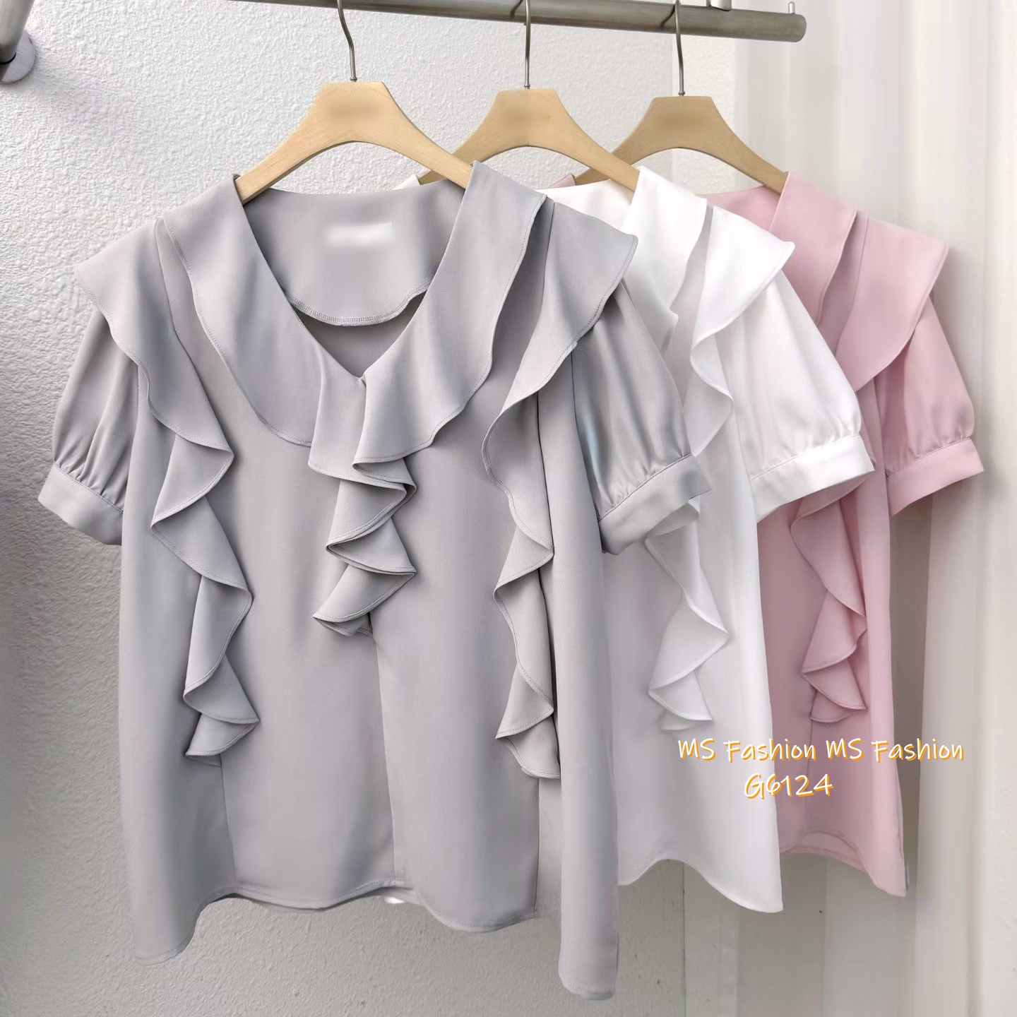 G6124 韓國🇰🇷V領ruffle top