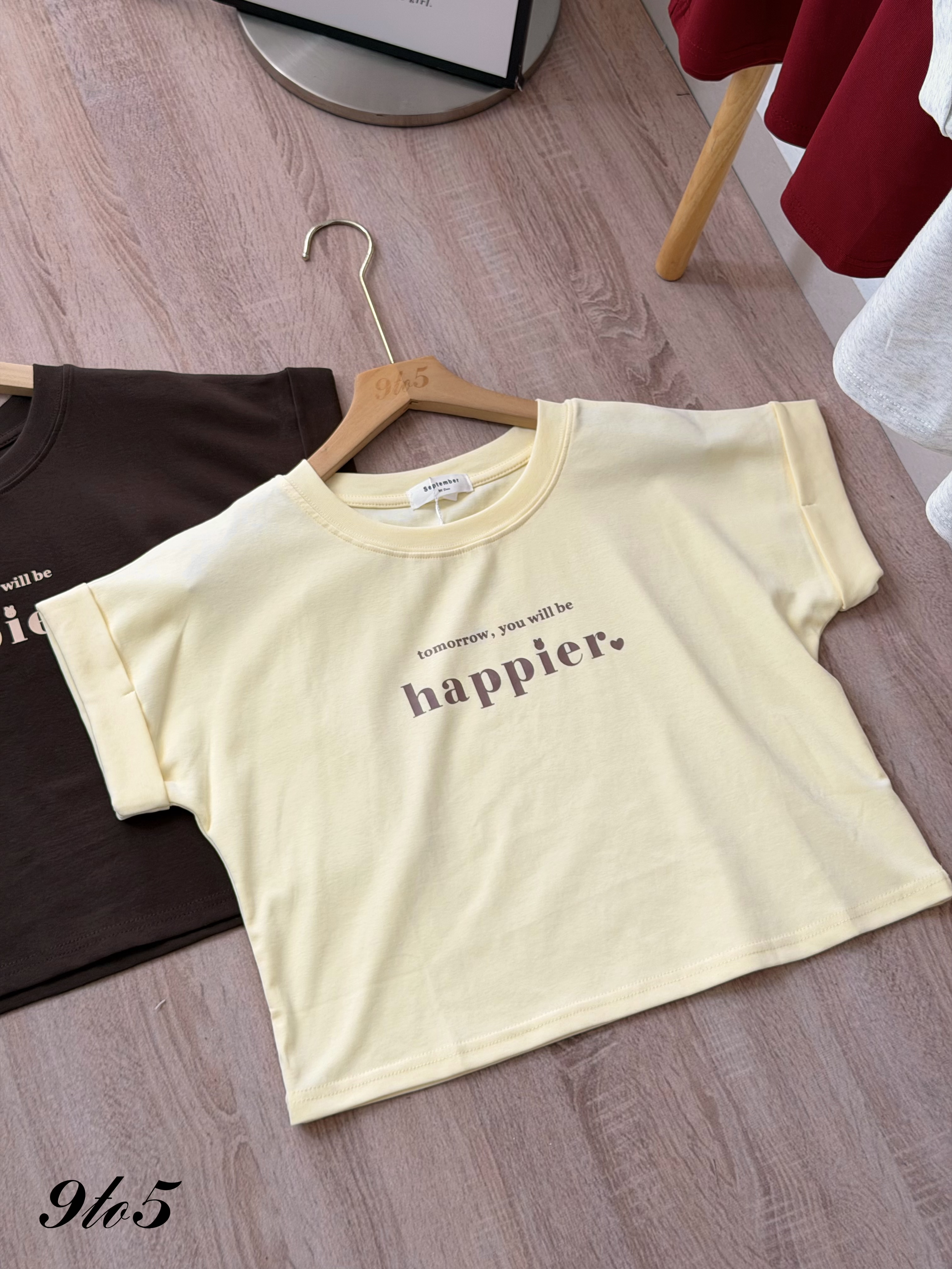 T4475 Cape Sleeve Wording Crop Tee - 4 Colors 
