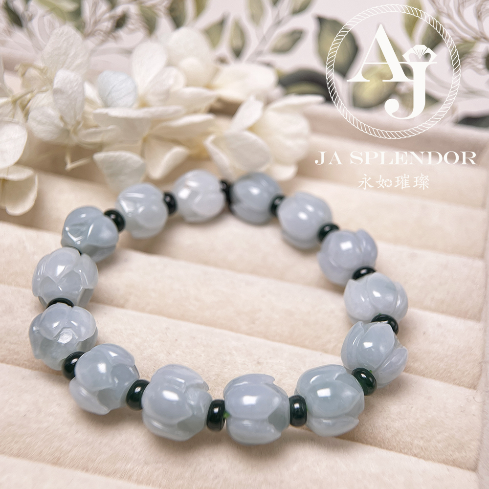 JB-257- 膠潤晴水藍綠色立體蓮花純銀吊墜 (送鈦鋼項鏈)