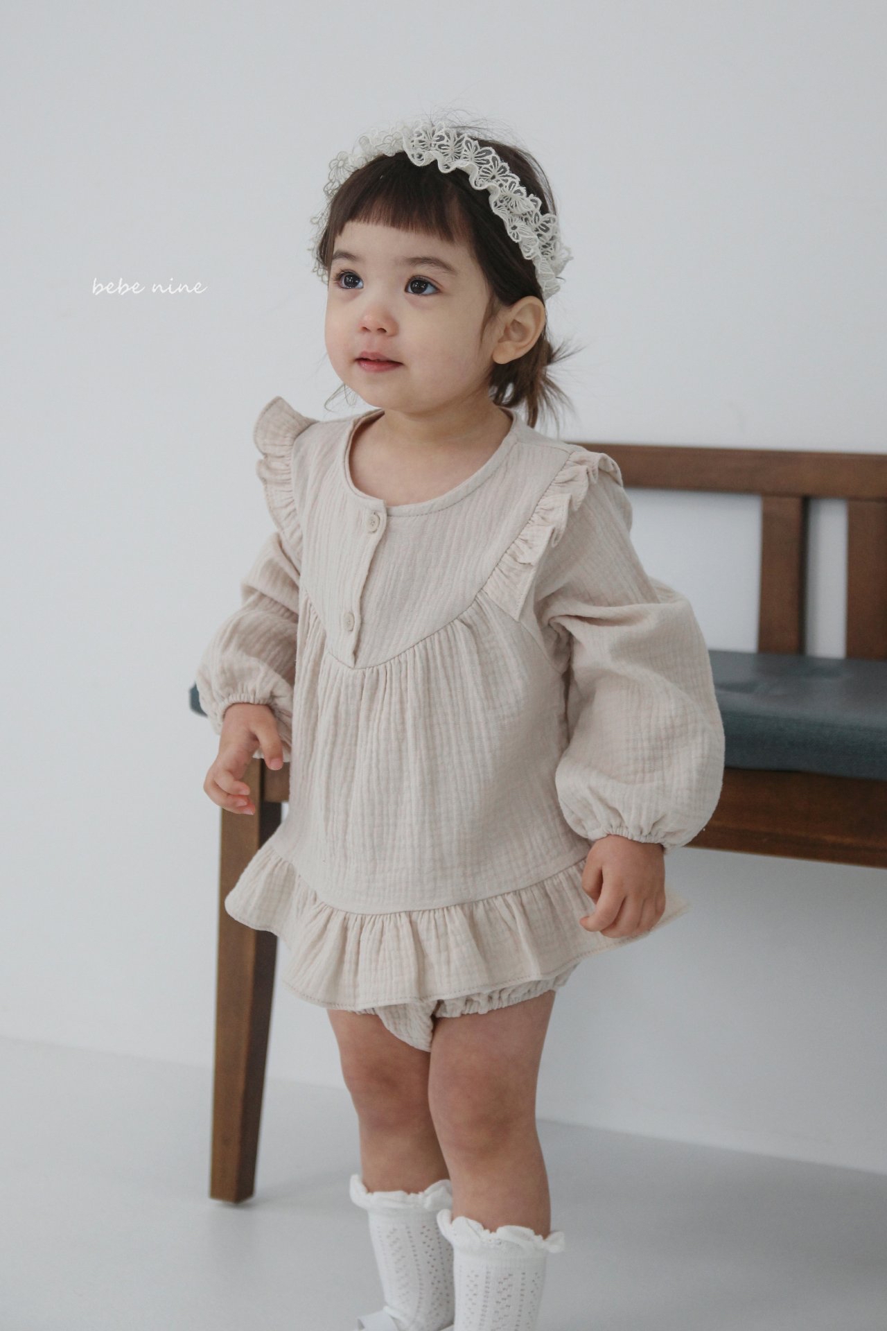 🌸預訂 韓國直送🌸🇰🇷Bebenine兩色荷葉花邊棉紗長袖上衣燈籠褲套裝