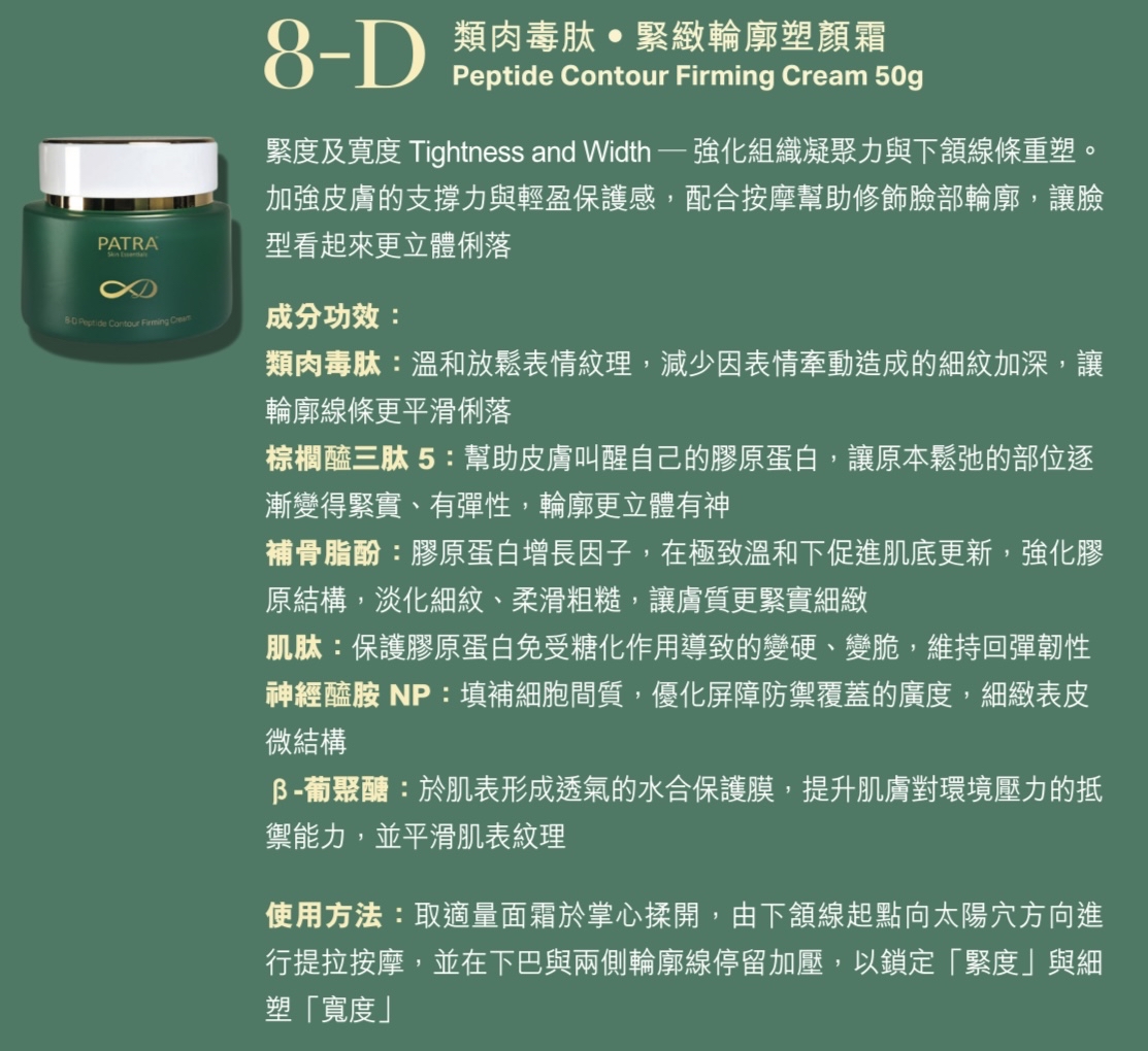 [美容展優惠✨] PATRA新產品 8-D 類肉毒肽・緊緻輪廓塑顏霜50g