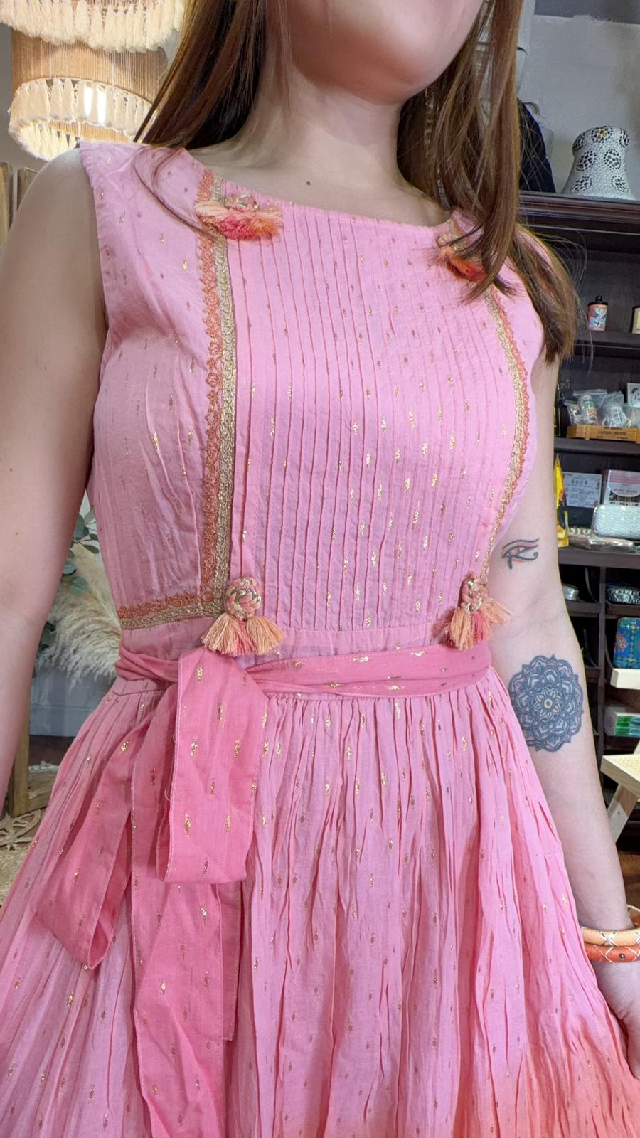 2492 Pink Orange sunset gradient Sleeveless Belt OP 45"