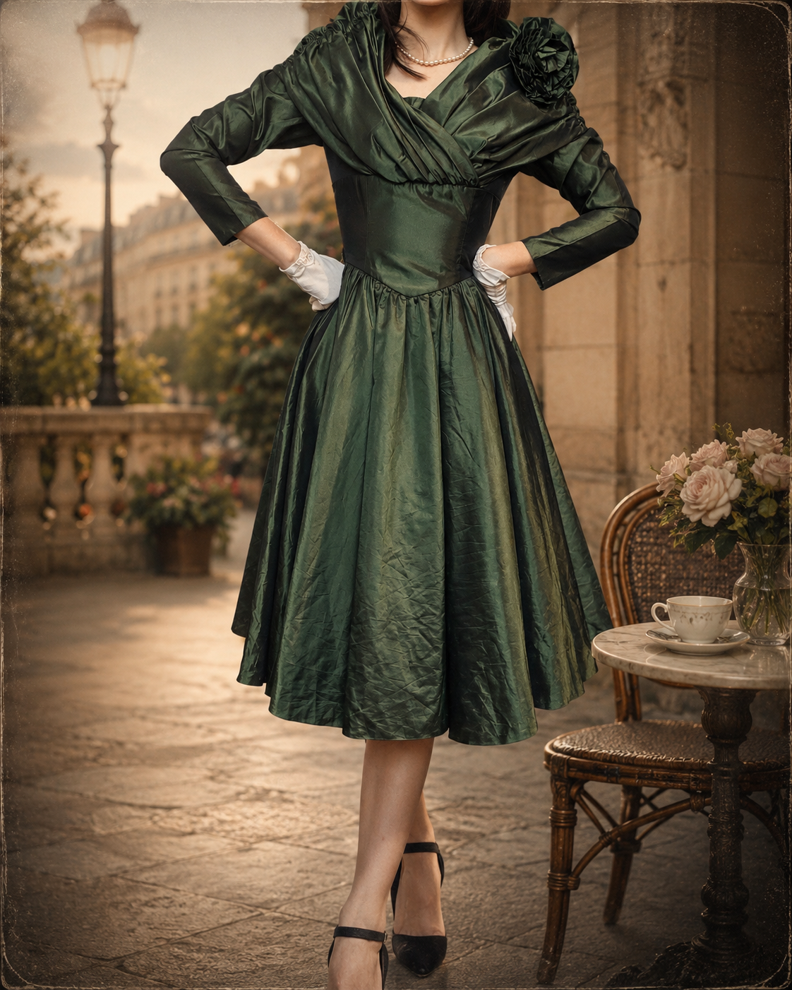 Rare! Vintage Olive Green 1980s does 1950s Cocktail Dress (MT2266)