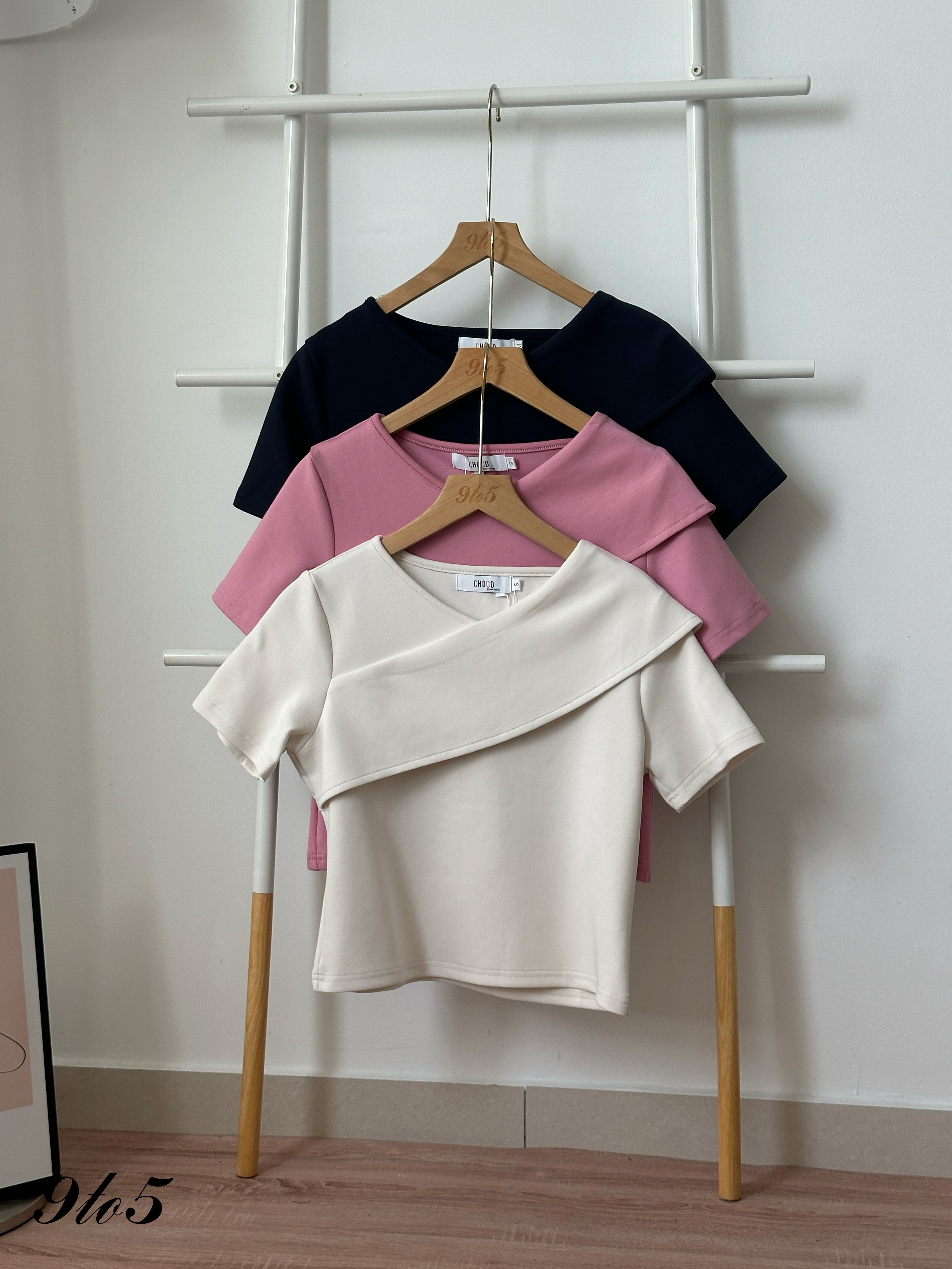T4387 Short Sleeve Draped Neck Top - 3 Colors 