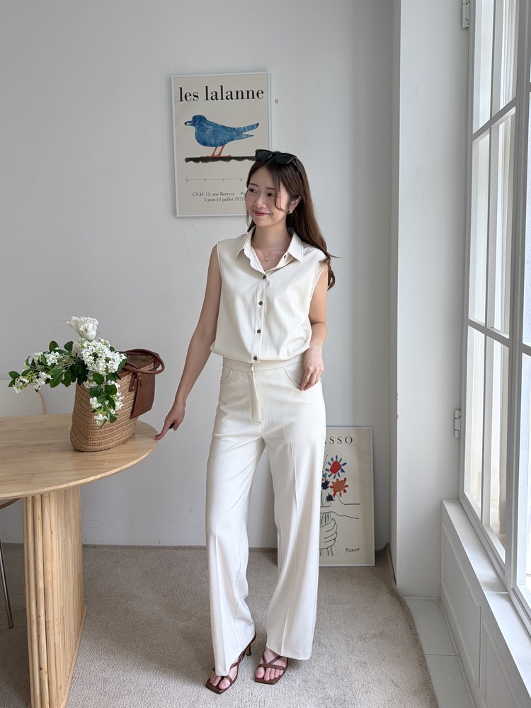Topstitched Cooling Slacks (Ivory)