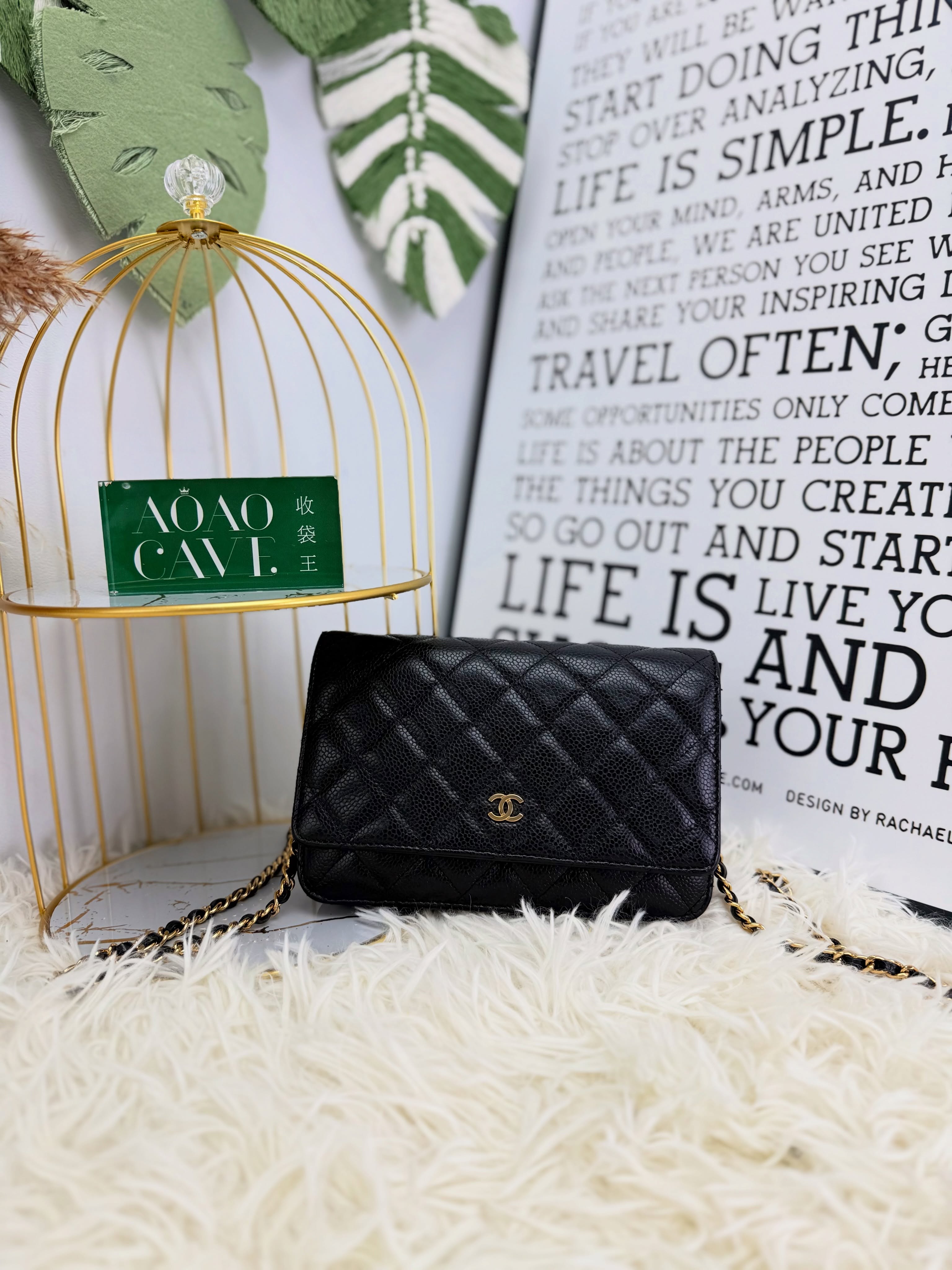 Chanel👜 PRE OWNED 🛍️WOC黑金荔枝皮