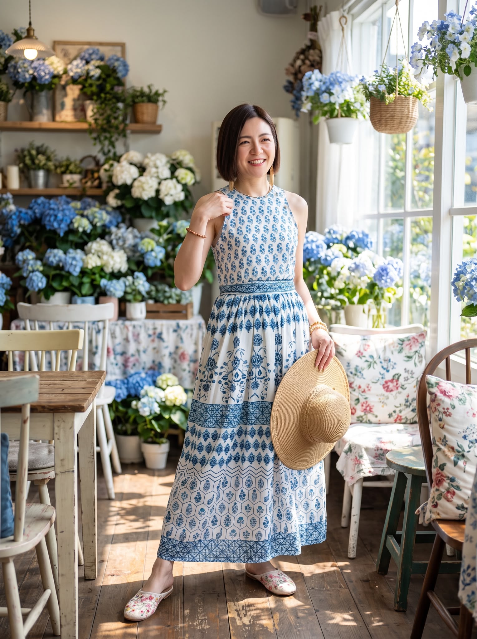 2905 White x Blue Halter Sleeveless OP