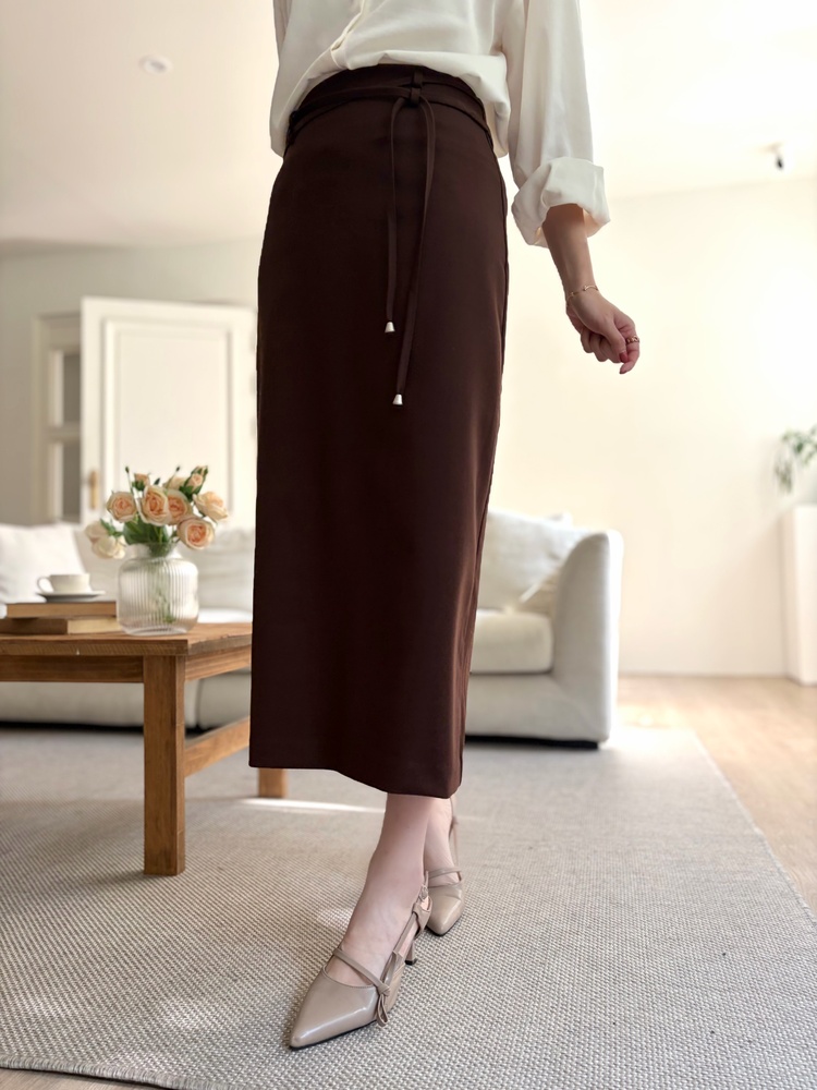 Double-Loop String Belt Skirt (Brown)