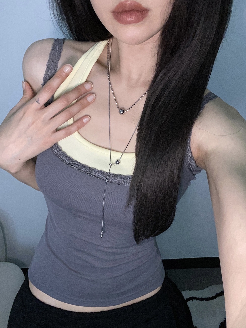 Lace-Trim Halter Layered Tank Top