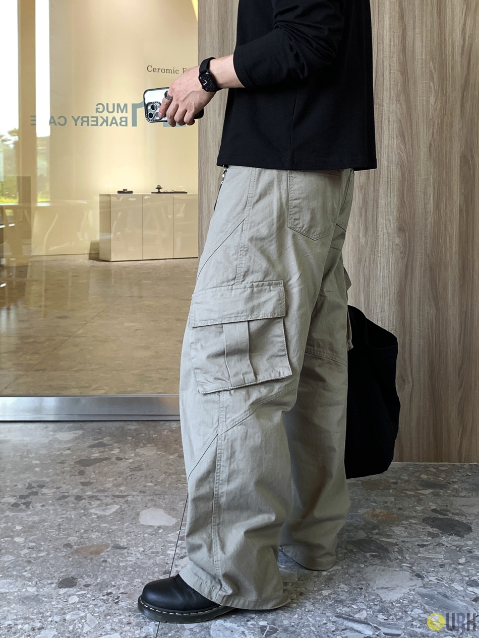 【100%保證韓國直送】立體拼接斜紋剪裁寬鬆洗水工裝褲 👖 [2 color] RL114466