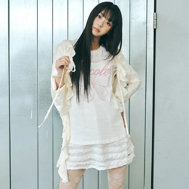 [NICK NICOLE] DISTRESSED RUFFLE TIE CARDIGAN (3款)