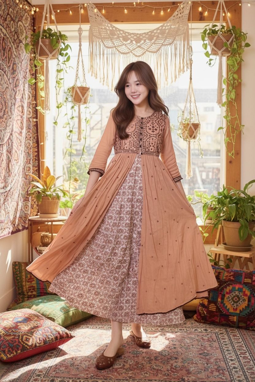 Pink Sleeveless OP with dried rose See-through Jacket #438