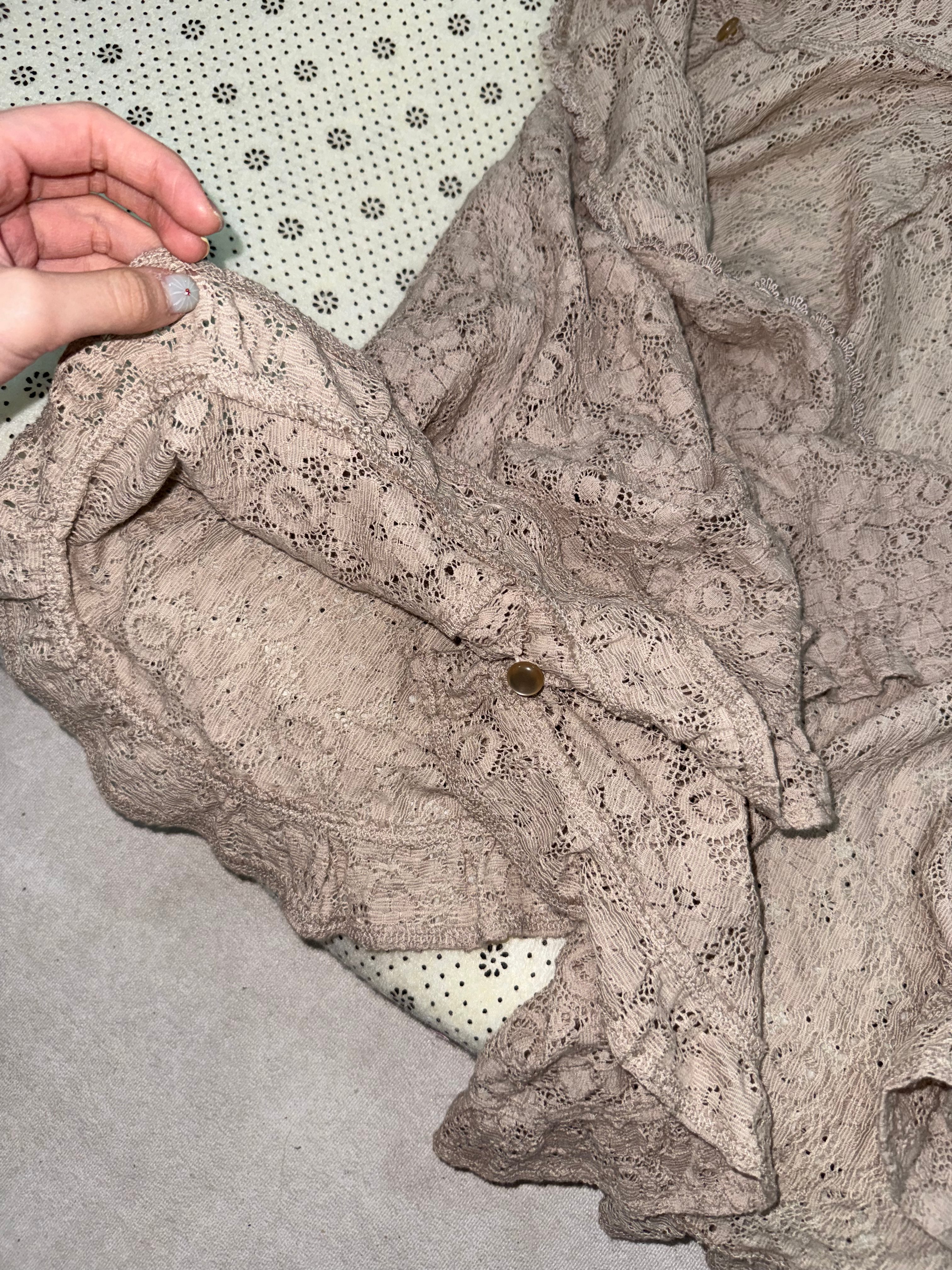 Lotus root pink Lace with Open Collar Coat